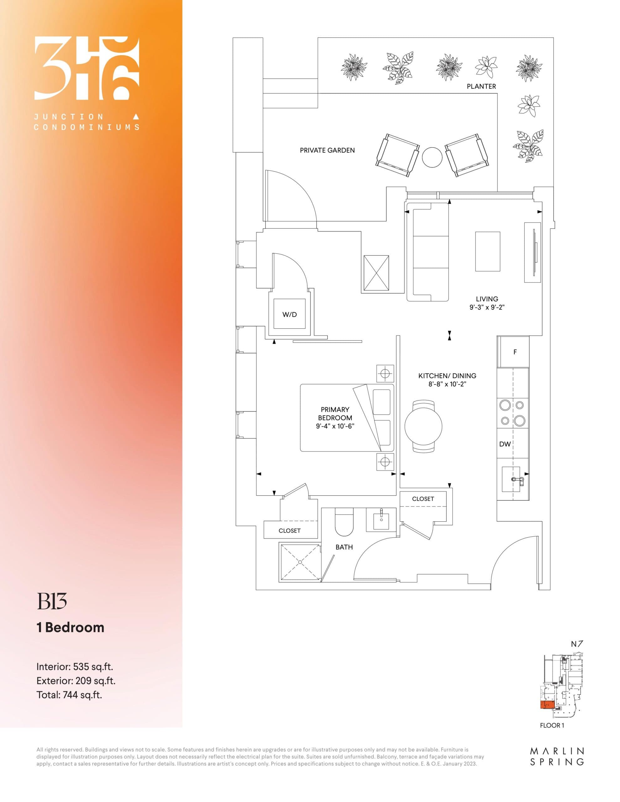 B13 Floor Plan at 316 Junction Condos - 535 sq.ft