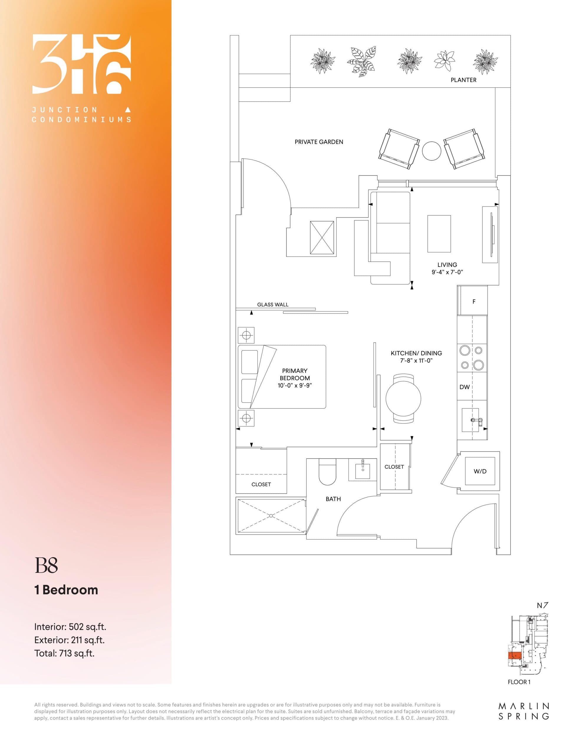 B8 Floor Plan at 316 Junction Condos - 502 sq.ft