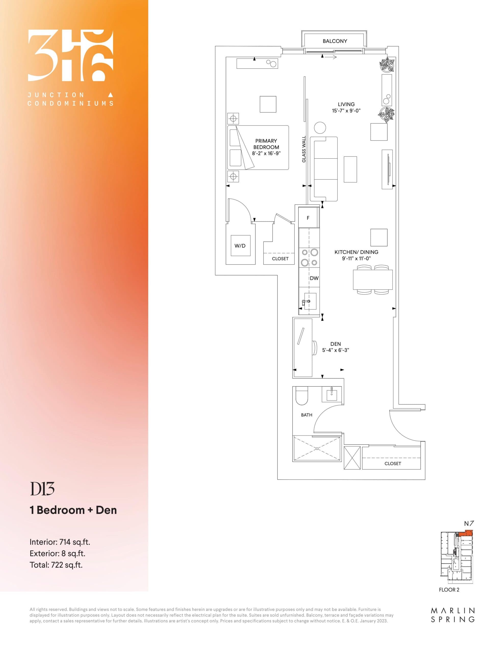 D13 Floor Plan at 316 Junction Condos - 714 sq.ft