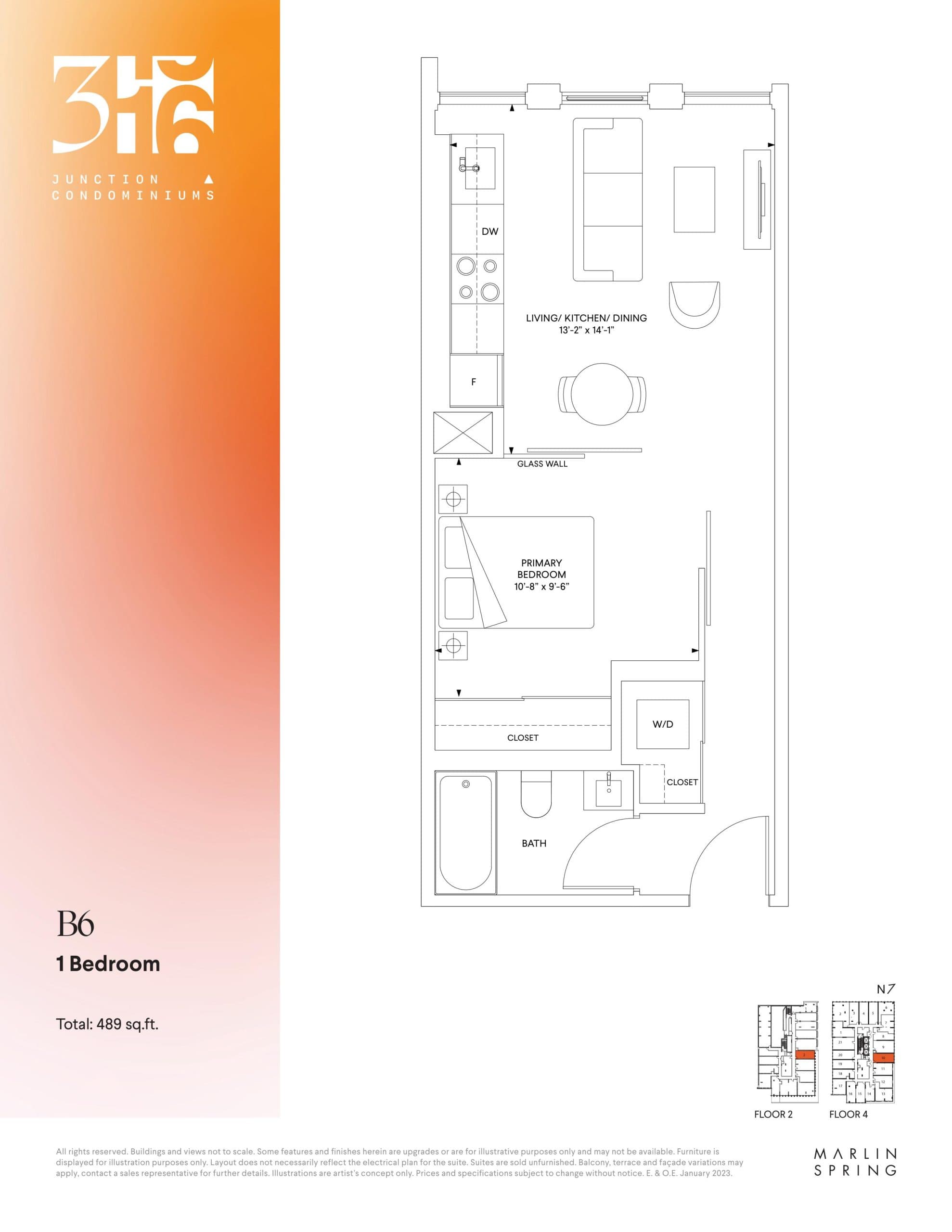 B6 Floor Plan at 316 Junction Condos - 489 sq.ft