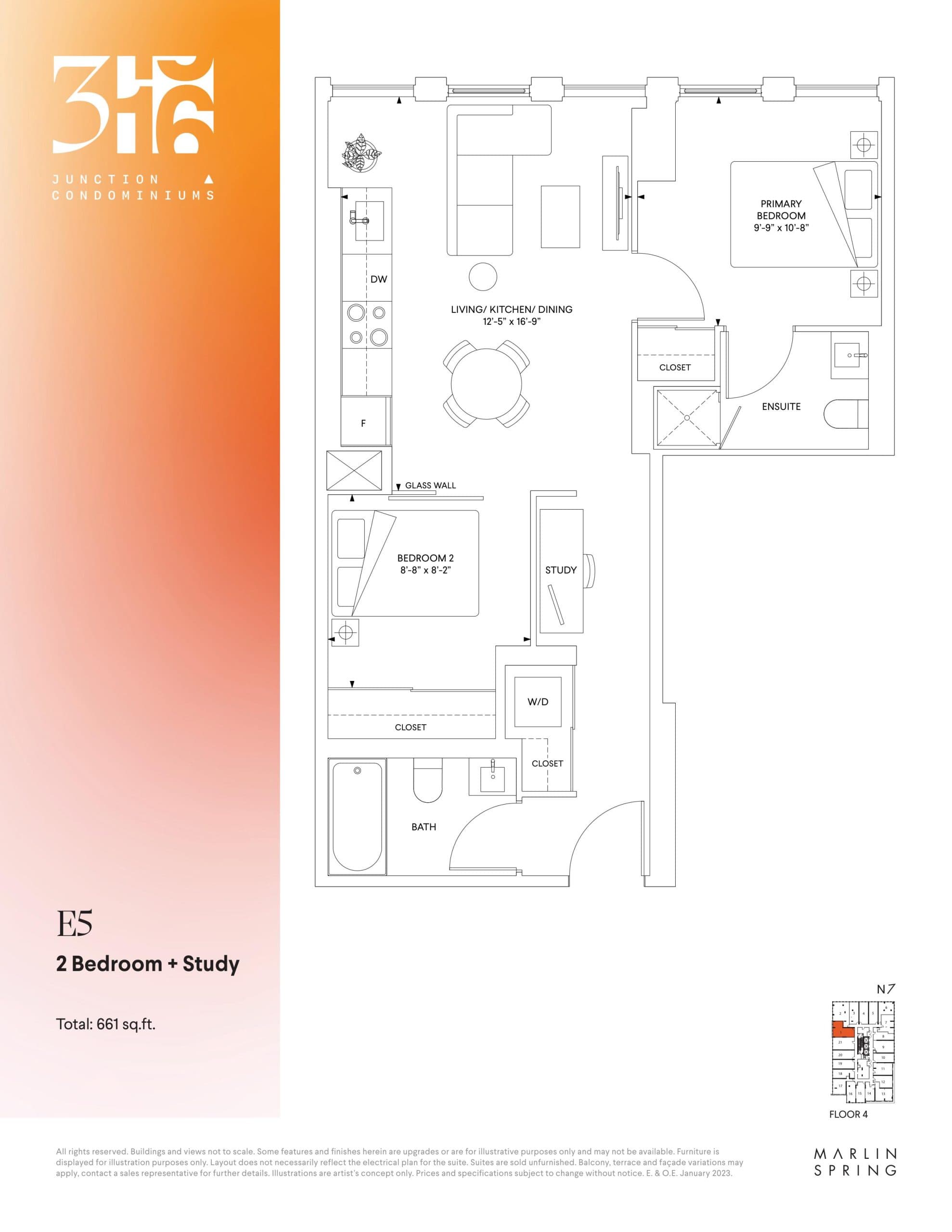 E5 Floor Plan at 316 Junction Condos - 661 sq.ft
