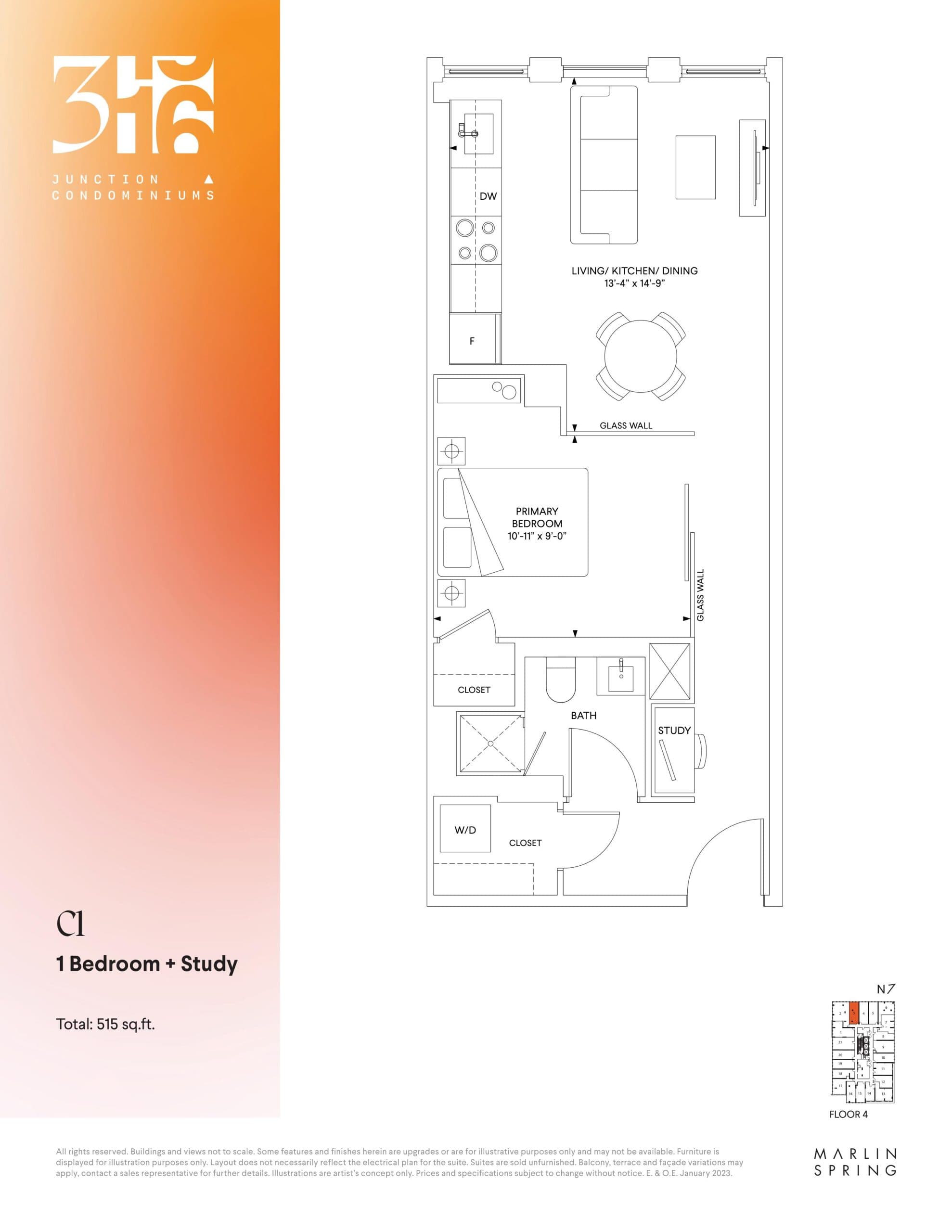 C1 Floor Plan at 316 Junction Condos - 515 sq.ft