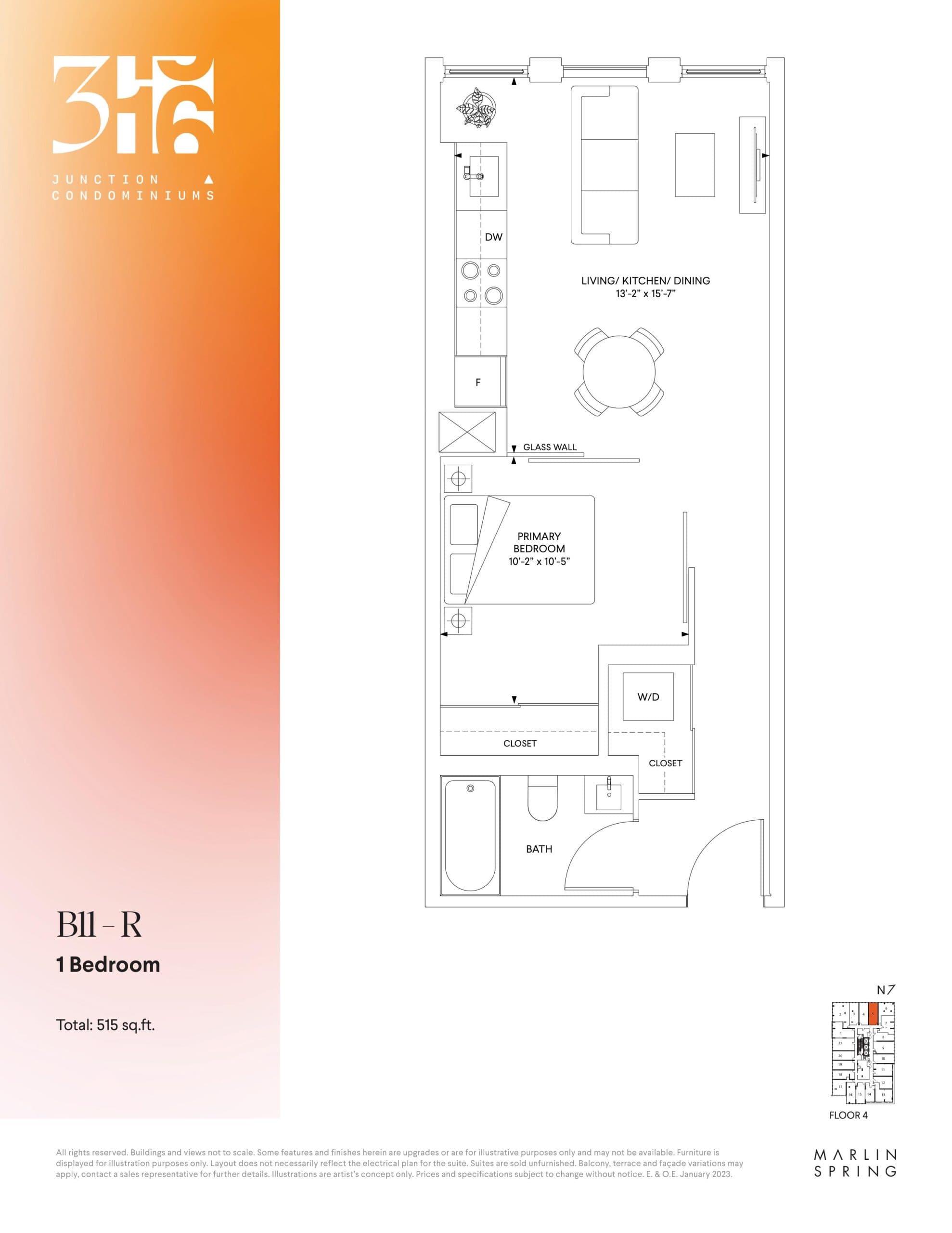 B11 - R Floor Plan at 316 Junction Condos - 515 sq.ft