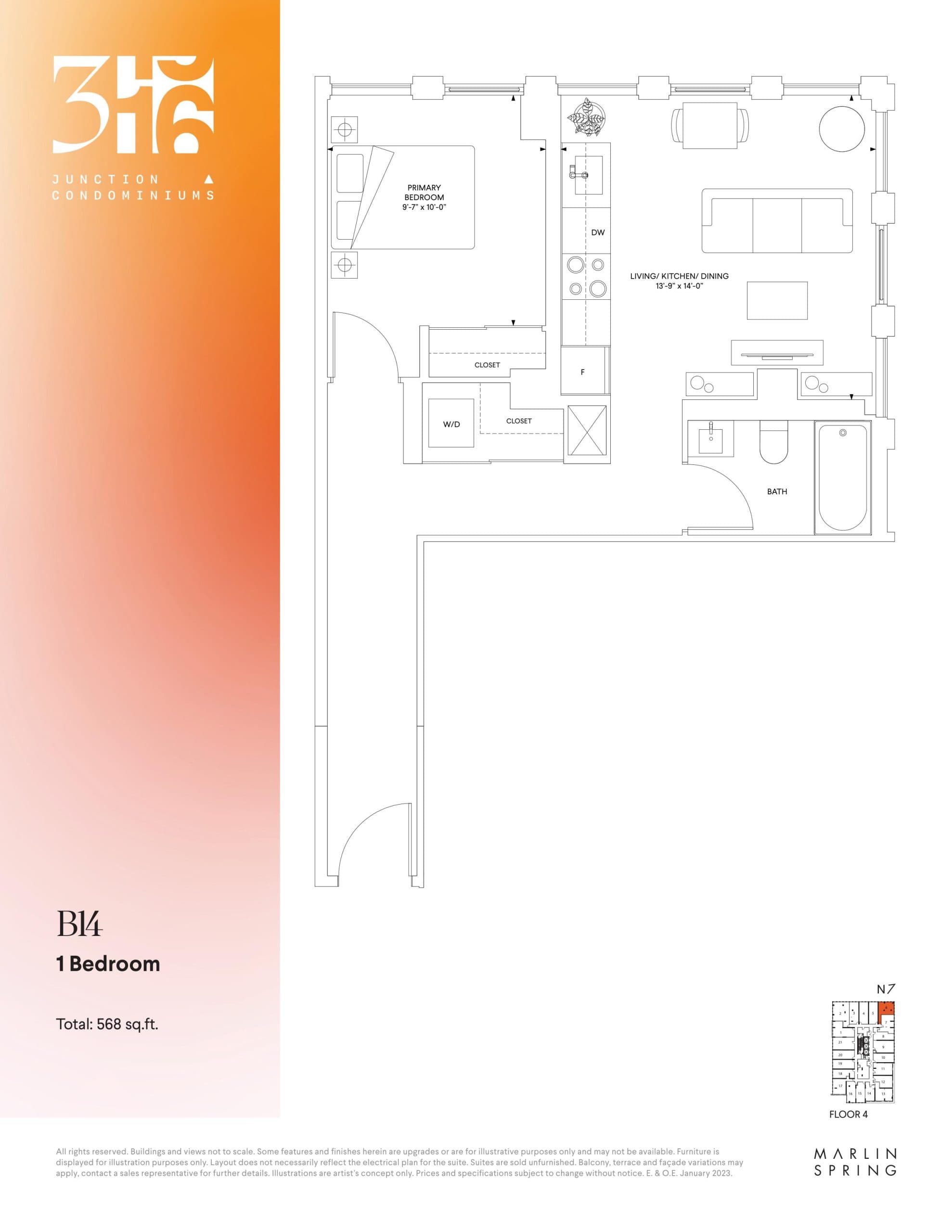 B14 Floor Plan at 316 Junction Condos - 568 sq.ft