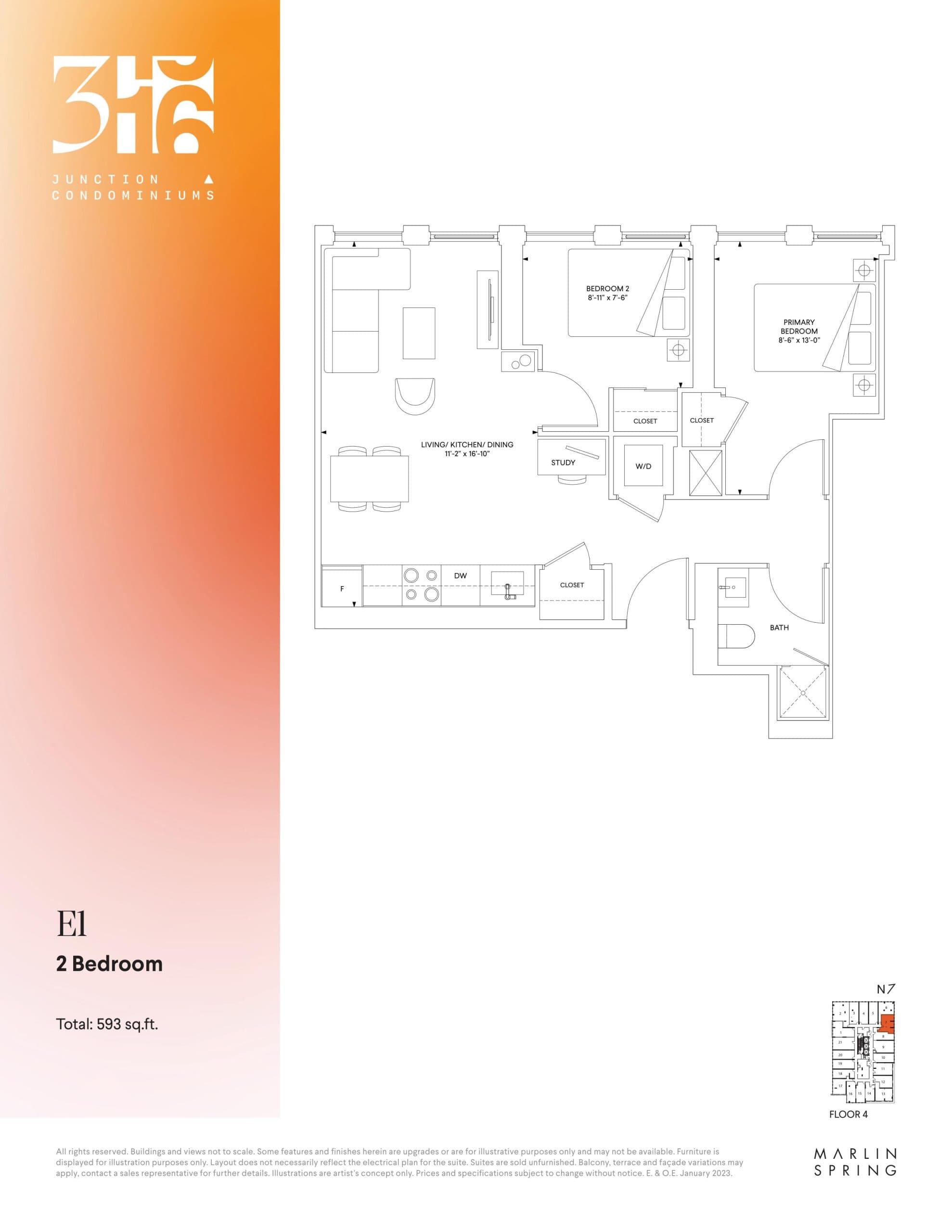 E1 Floor Plan at 316 Junction Condos - 593 sq.ft