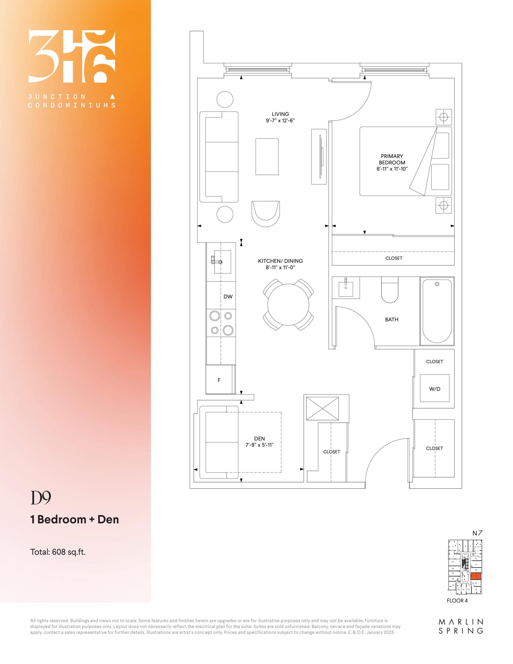 D9 Floor Plan at 316 Junction Condos - 608 sq.ft