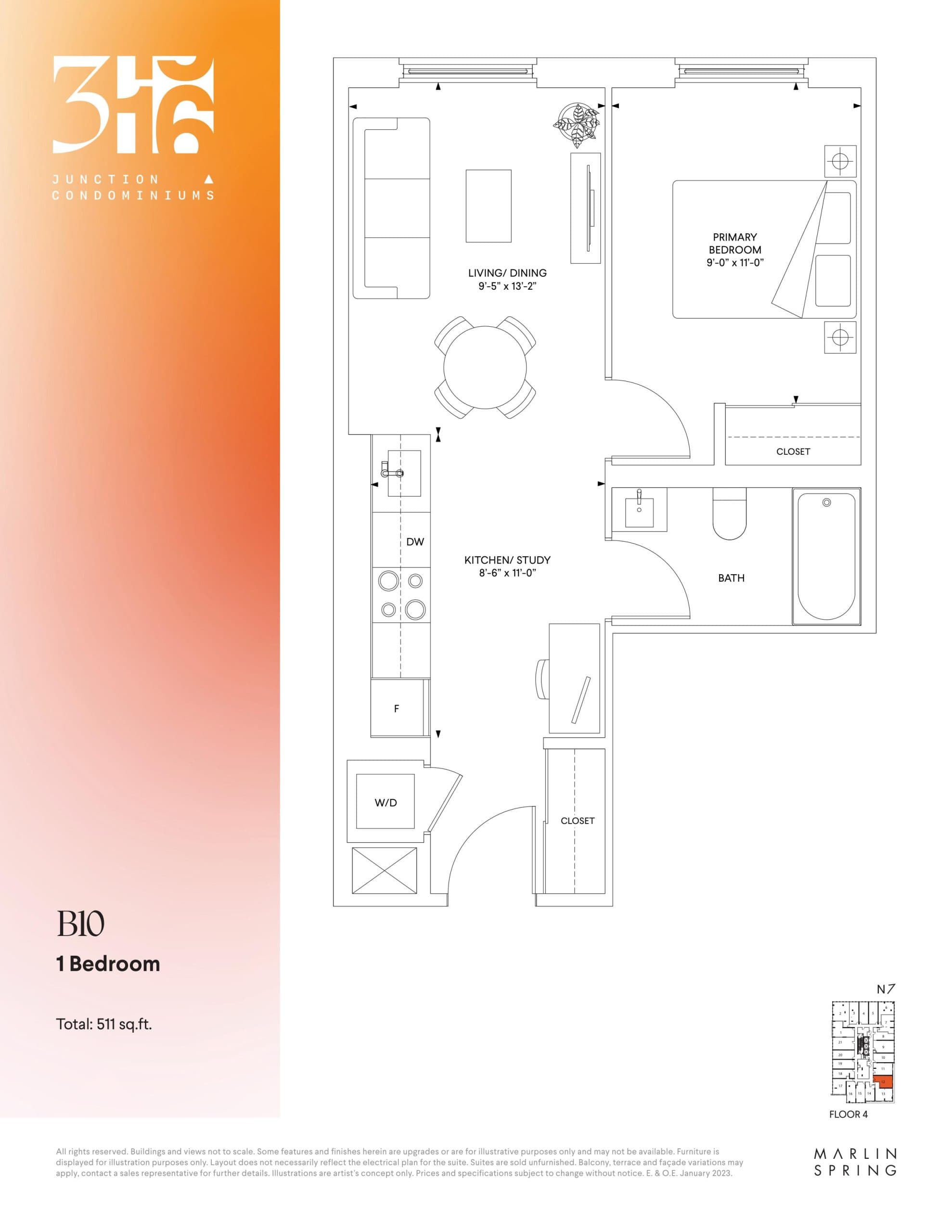 B10 Floor Plan at 316 Junction Condos - 511 sq.ft