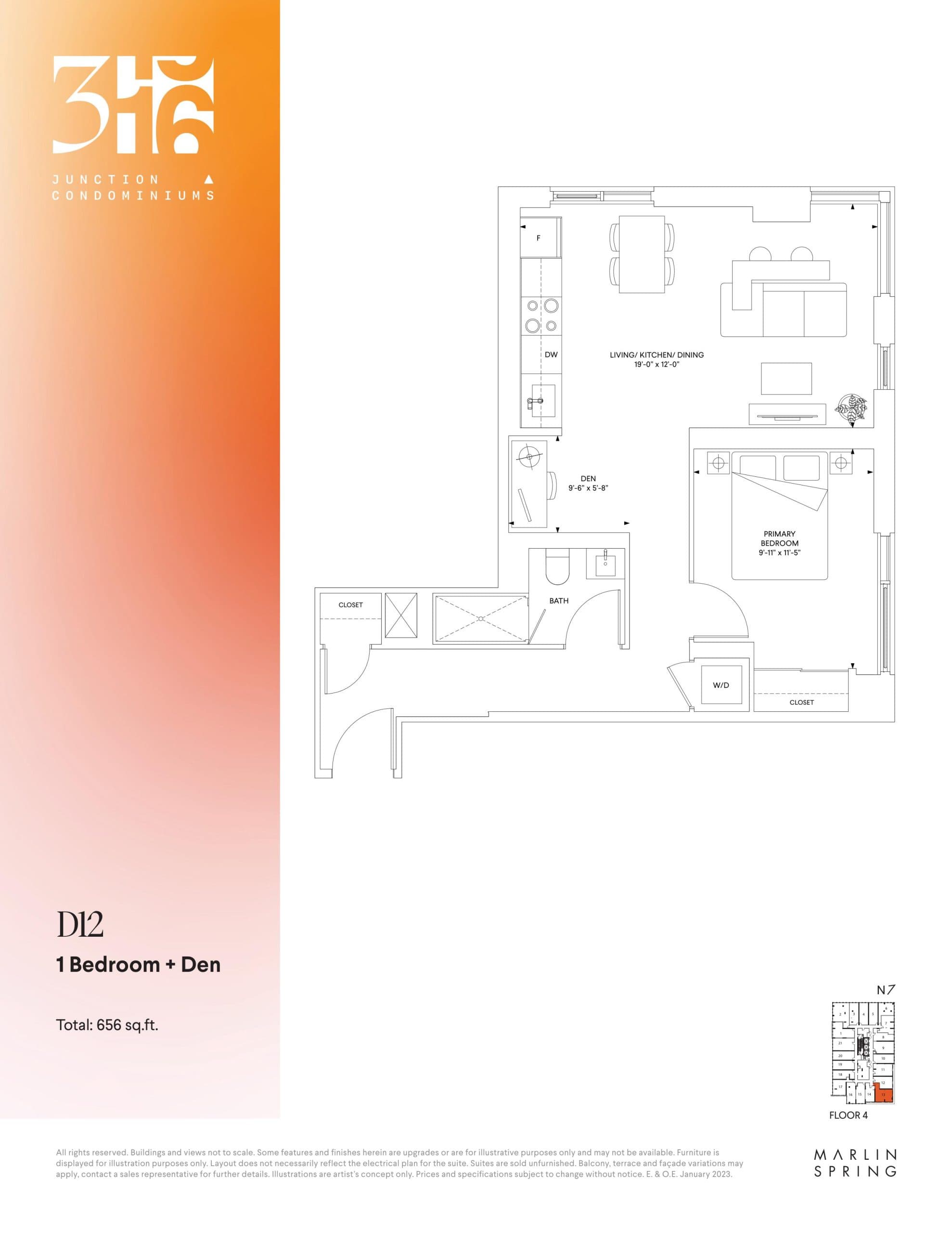 D12 Floor Plan at 316 Junction Condos - 656 sq.ft