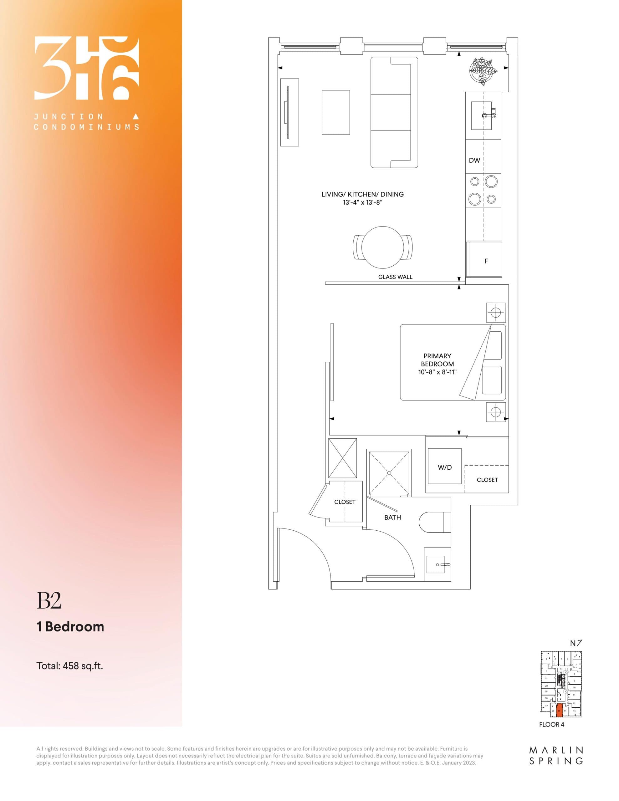 B2 Floor Plan at 316 Junction Condos - 458 sq.ft