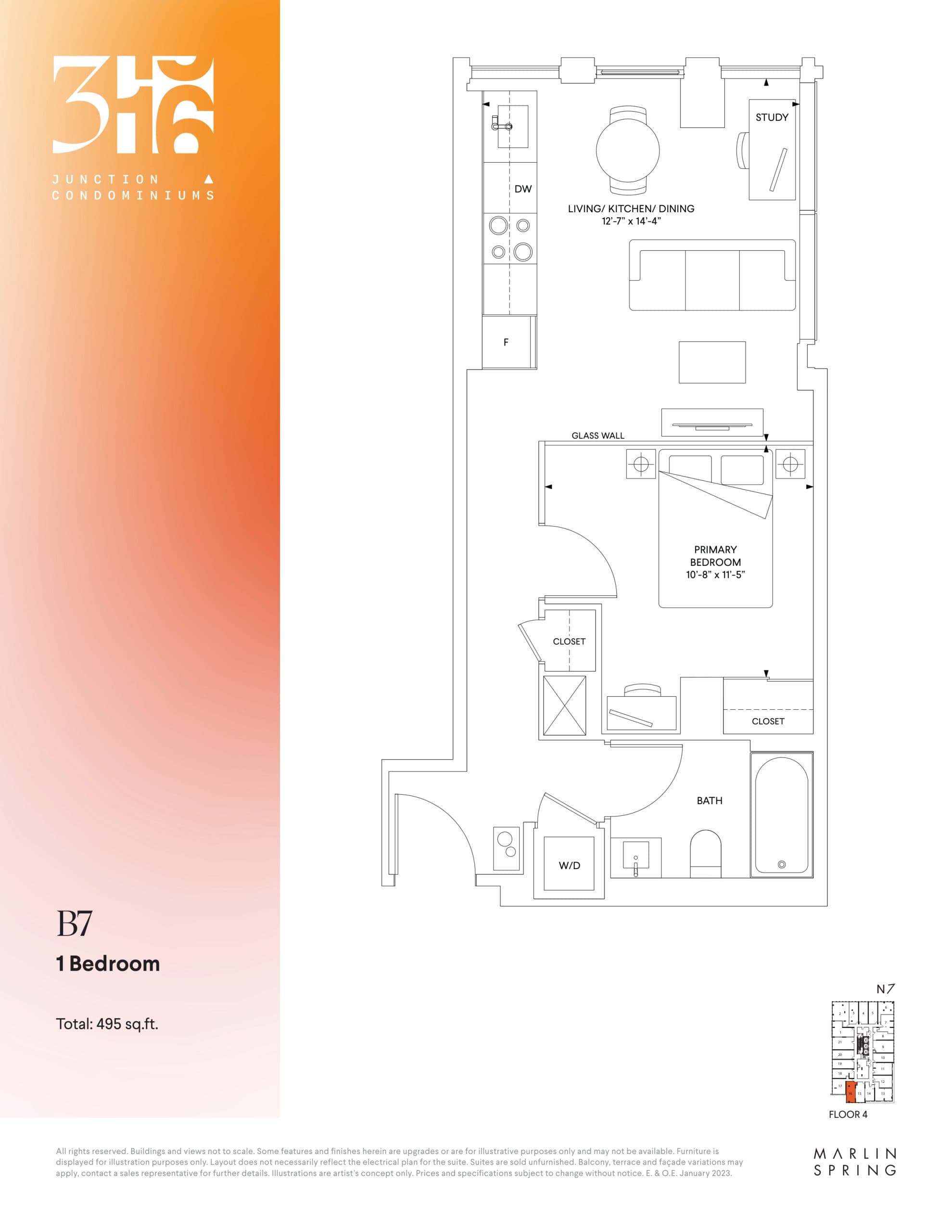 B7 Floor Plan at 316 Junction Condos - 495 sq.ft