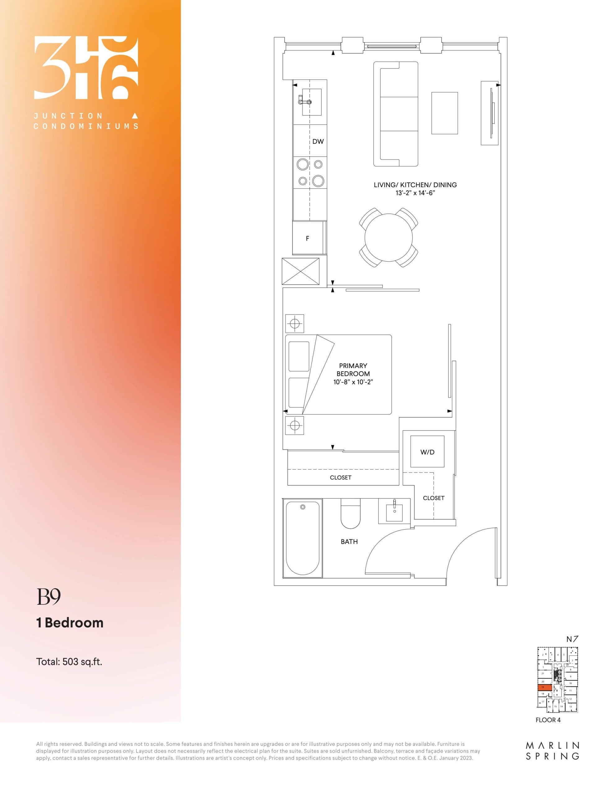 B9 Floor Plan at 316 Junction Condos - 503 sq.ft