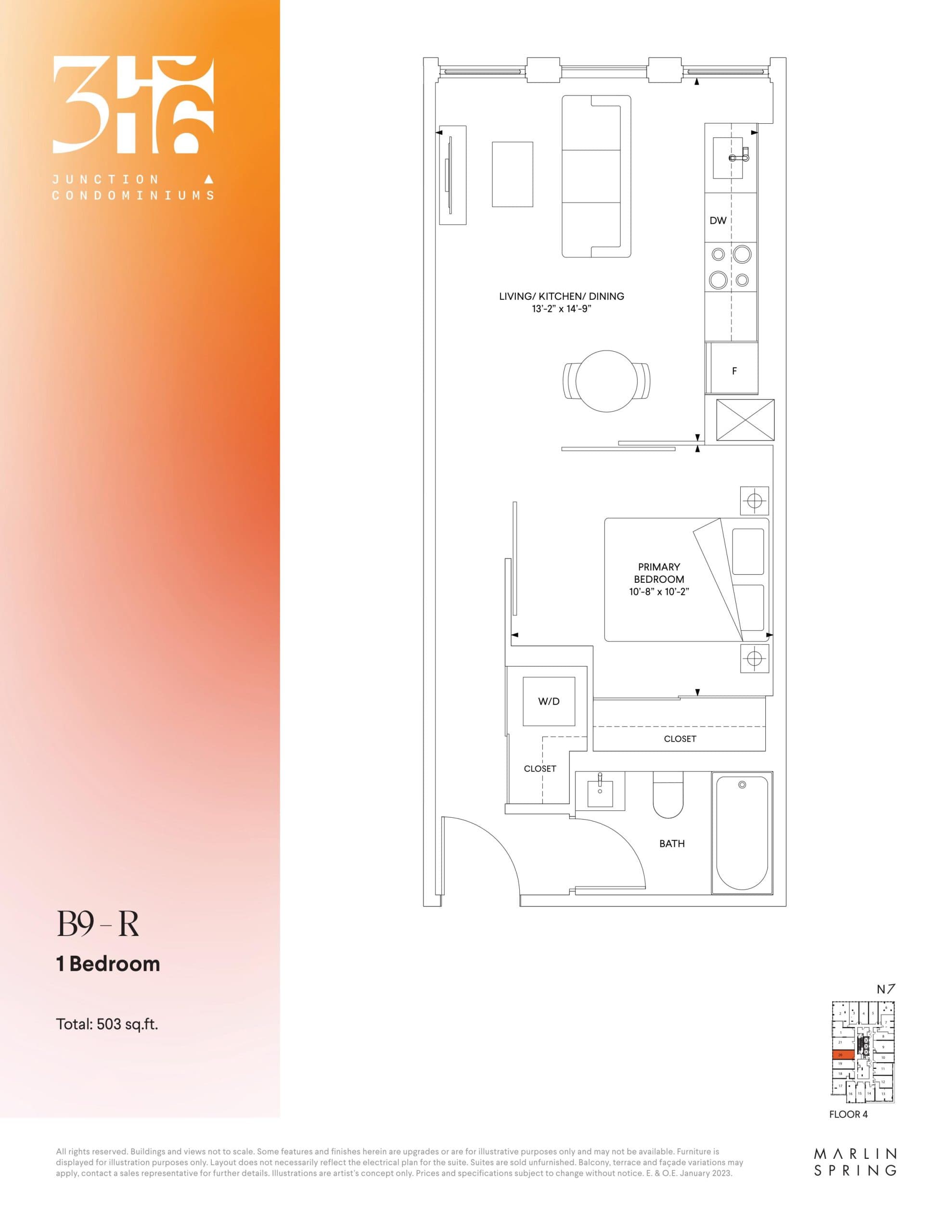 B9 - R Floor Plan at 316 Junction Condos - 503 sq.ft