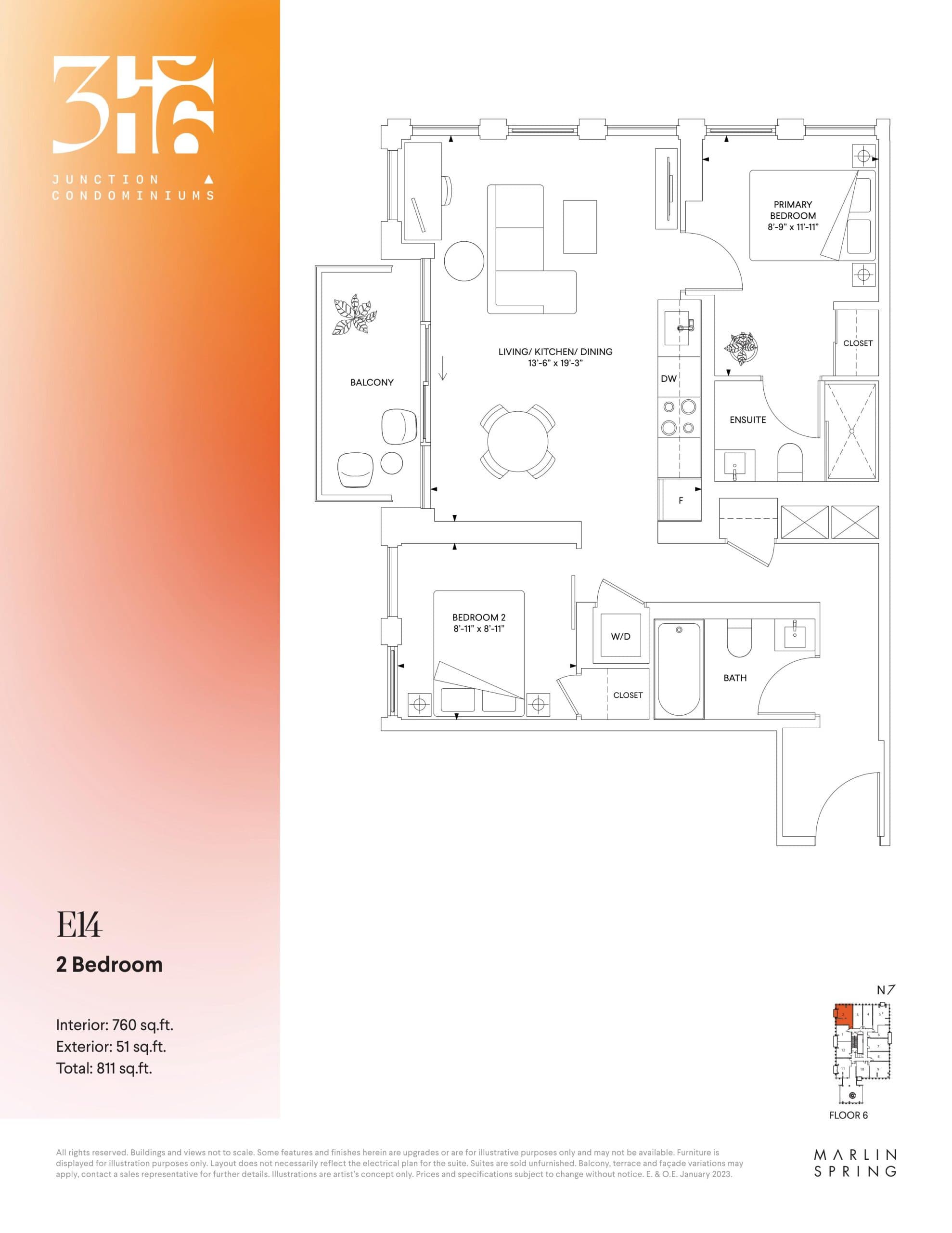 E14 Floor Plan at 316 Junction Condos - 760 sq.ft