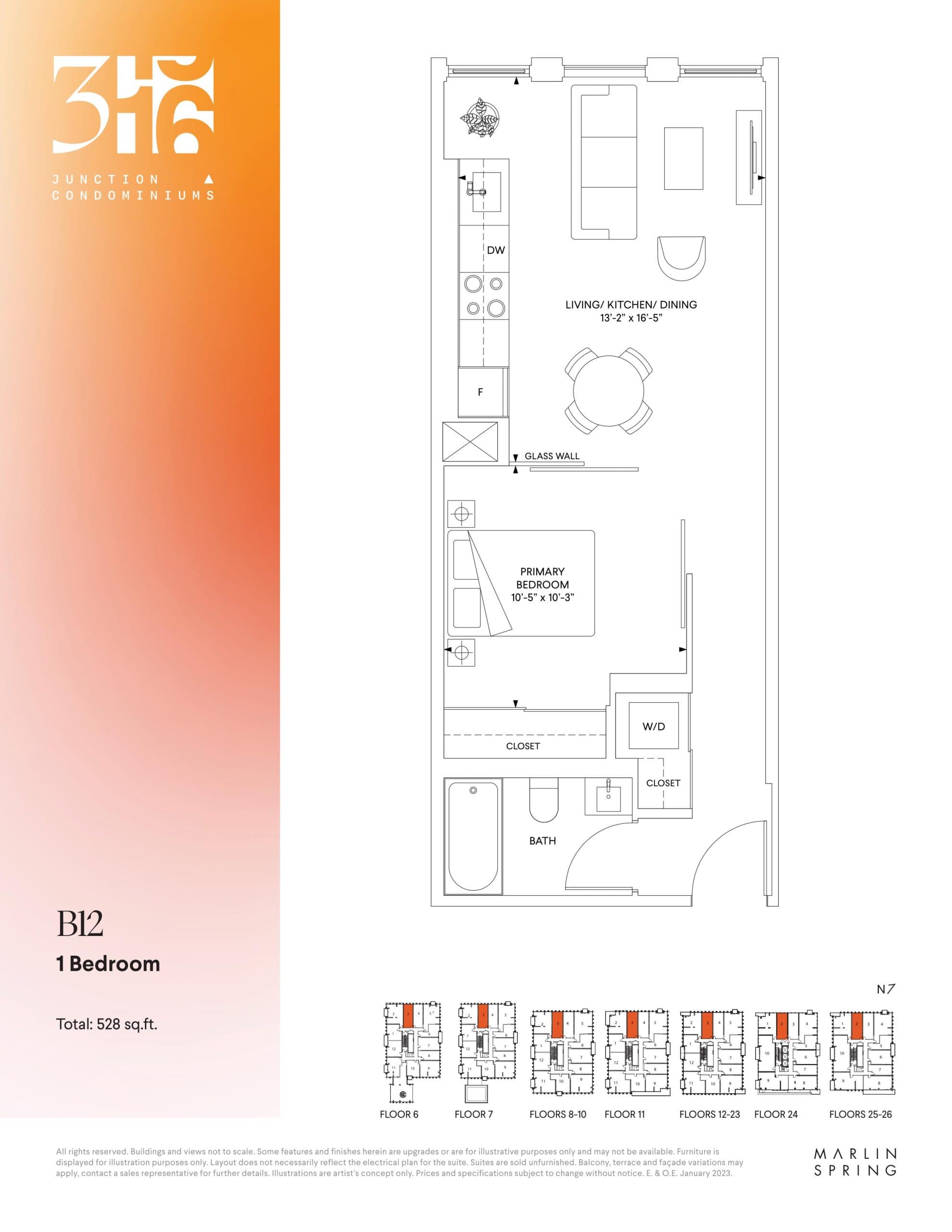 B12 Floor Plan at 316 Junction Condos - 528 sq.ft