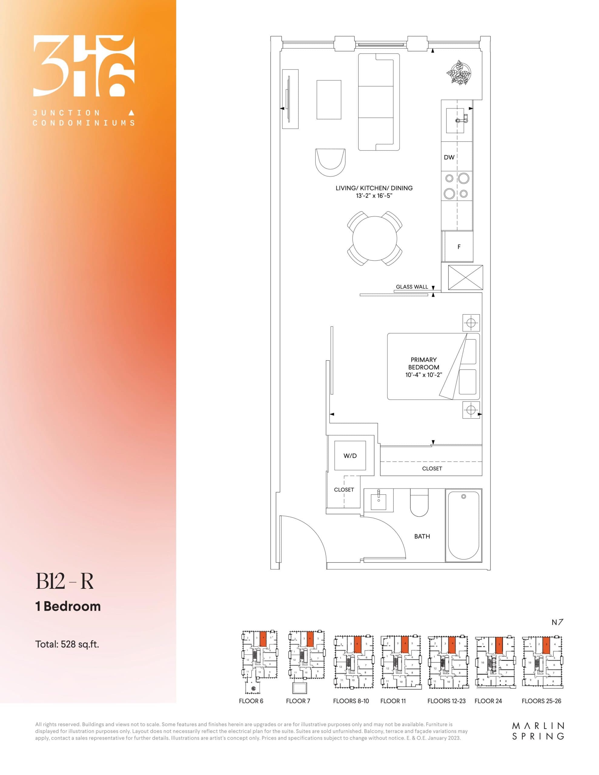 B12 - R Floor Plan at 316 Junction Condos - 528 sq.ft