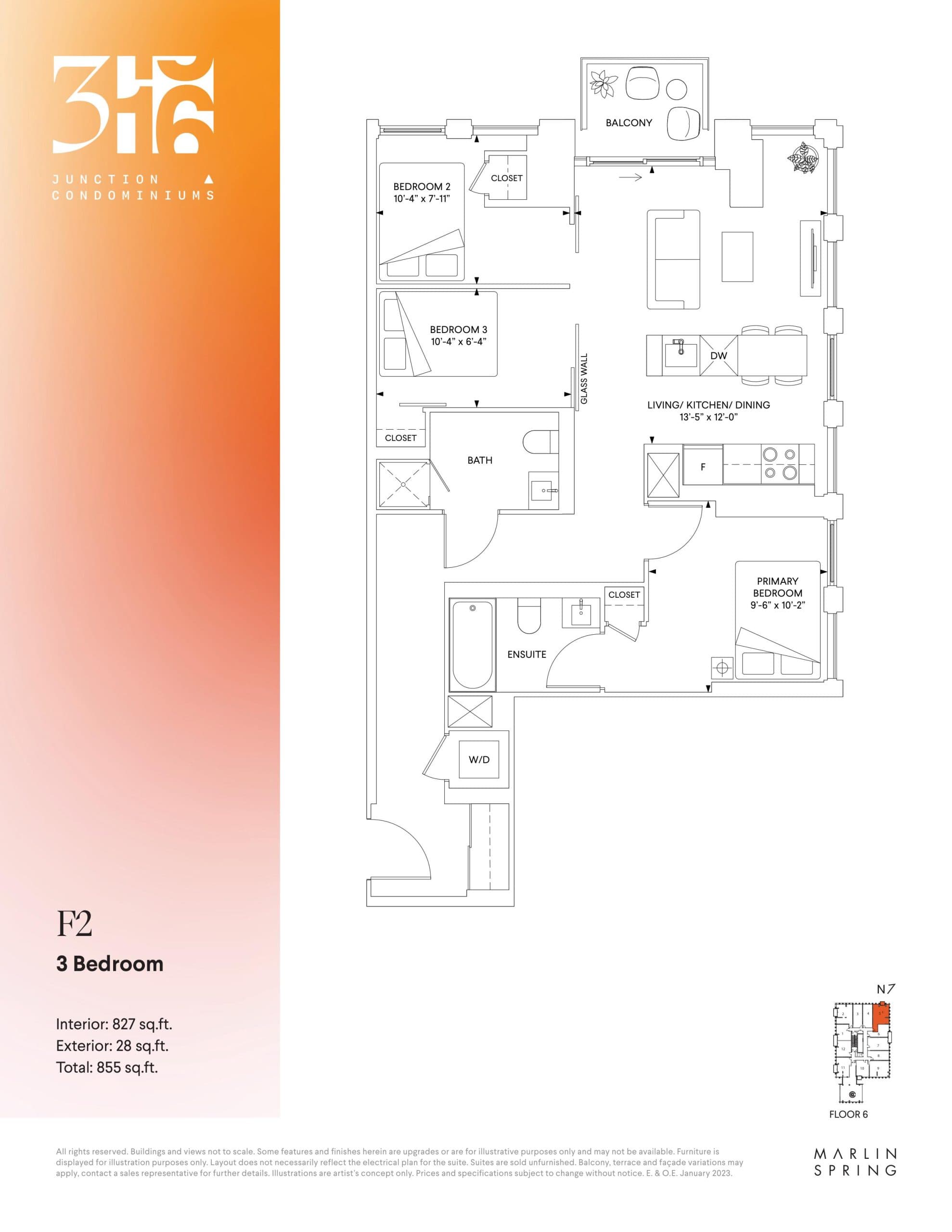 F2 Floor Plan at 316 Junction Condos - 827 sq.ft