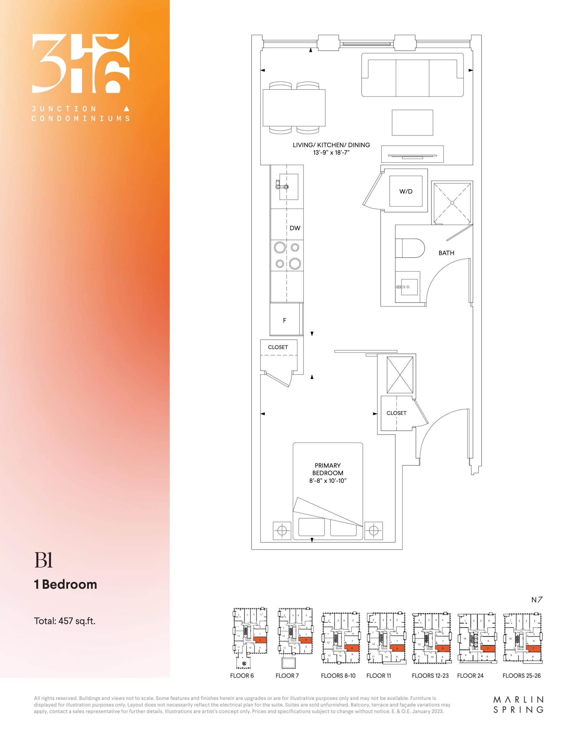 B1 Floor Plan at 316 Junction Condos - 457 sq.ft