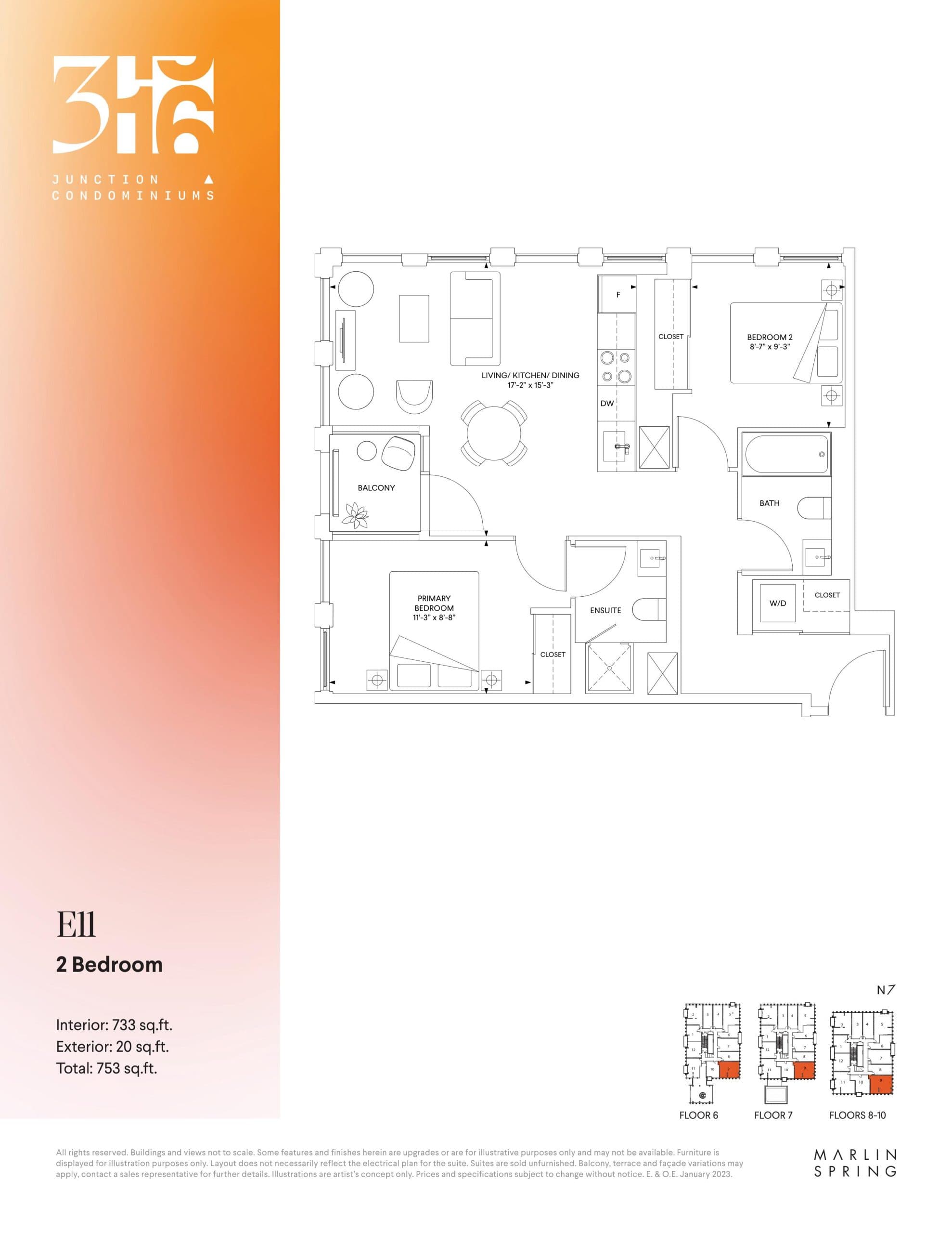 E11 Floor Plan at 316 Junction Condos - 733 sq.ft