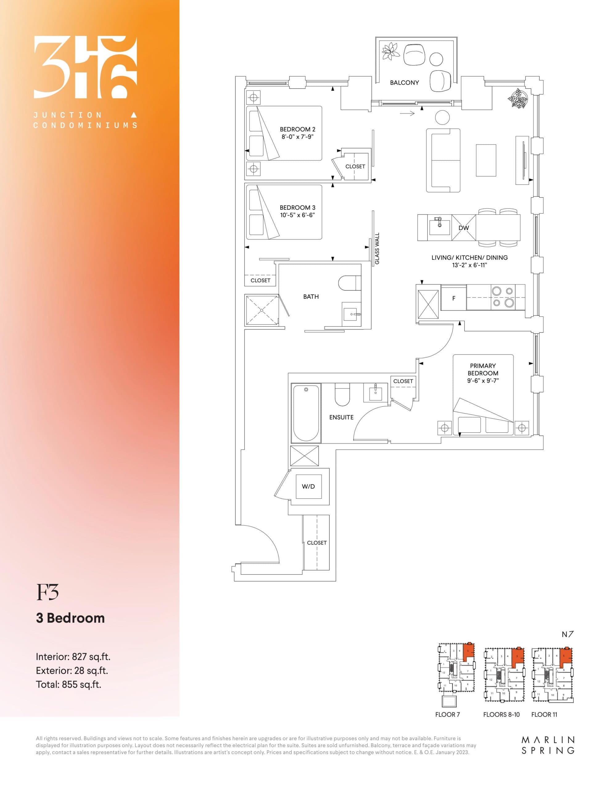 F3 Floor Plan at 316 Junction Condos - 827 sq.ft