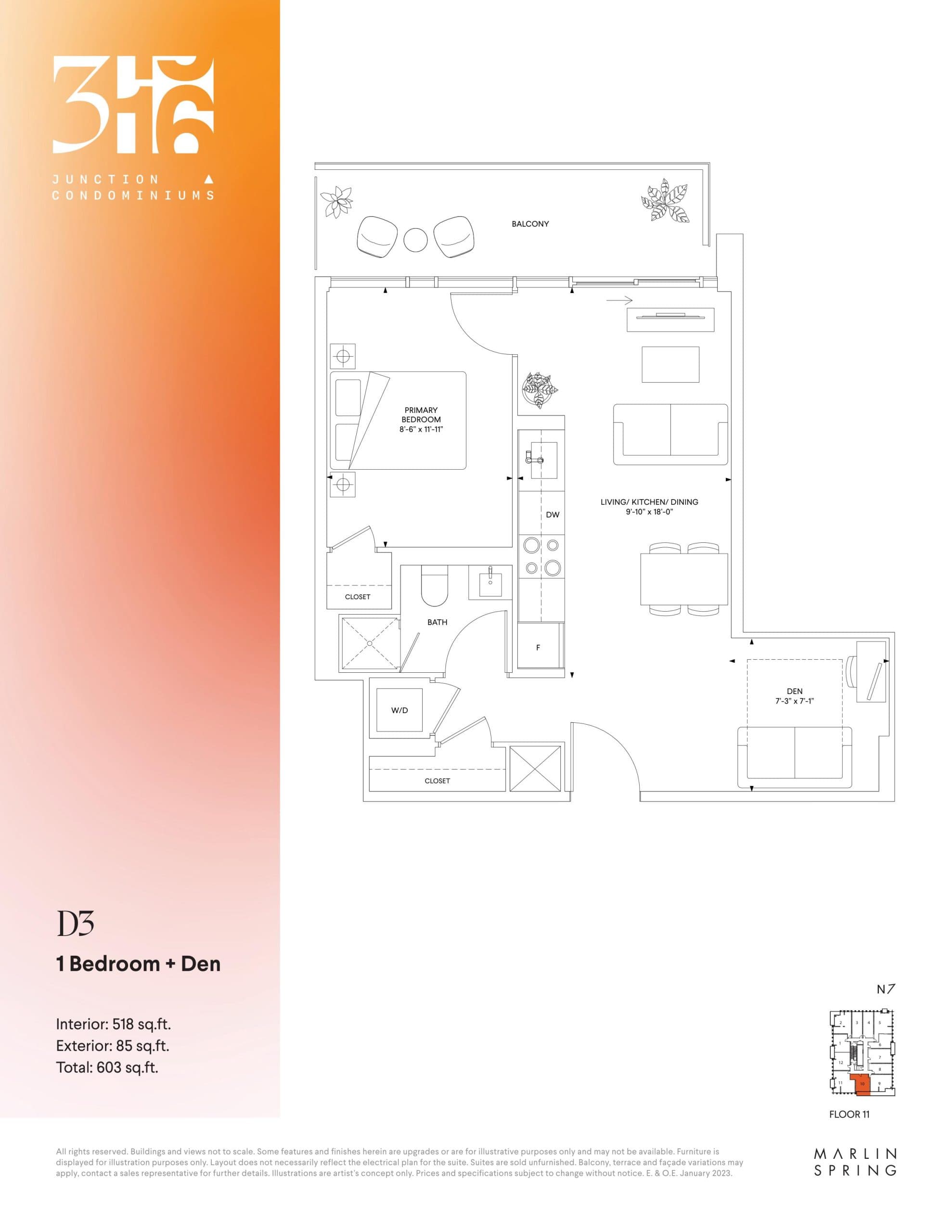 D3 Floor Plan at 316 Junction Condos - 518 sq.ft