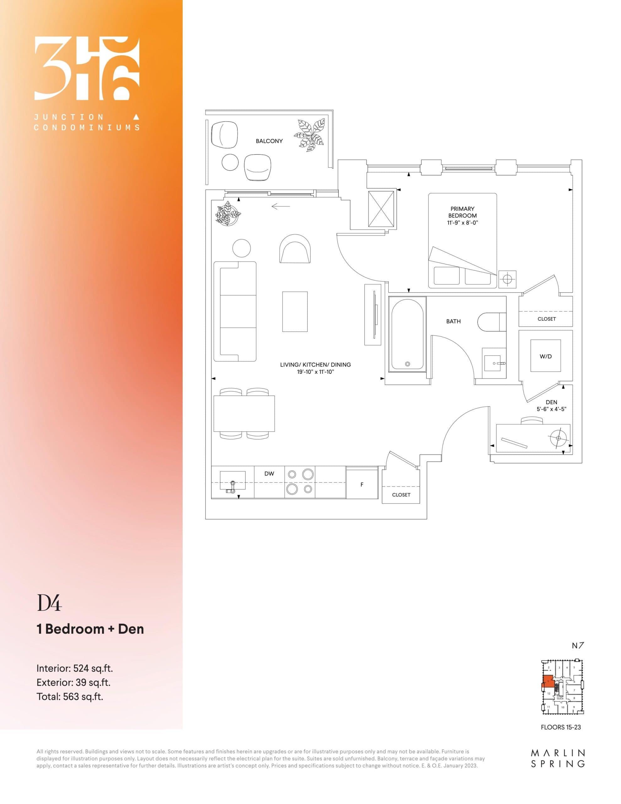 D4 Floor Plan at 316 Junction Condos - 524 sq.ft