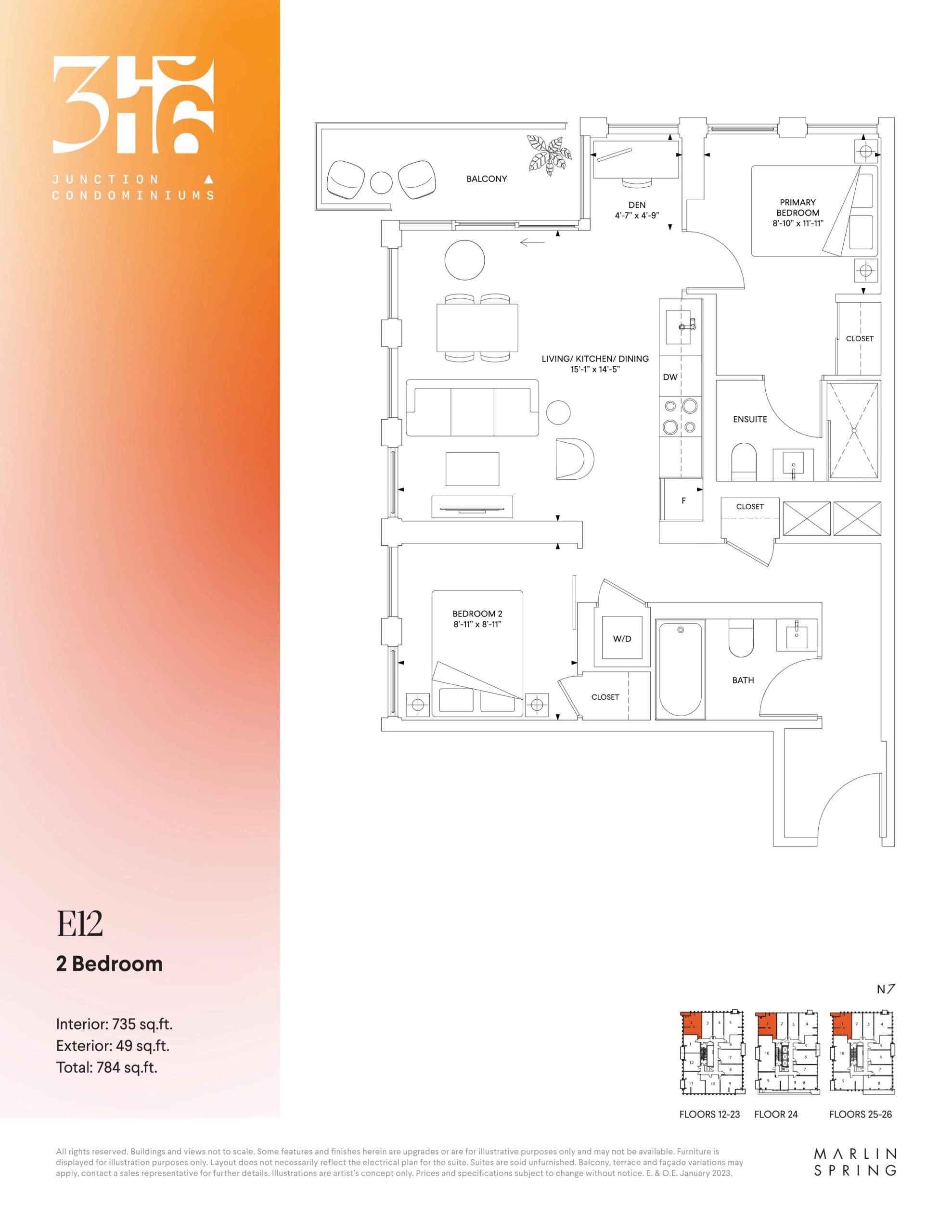 E12 Floor Plan at 316 Junction Condos - 735 sq.ft