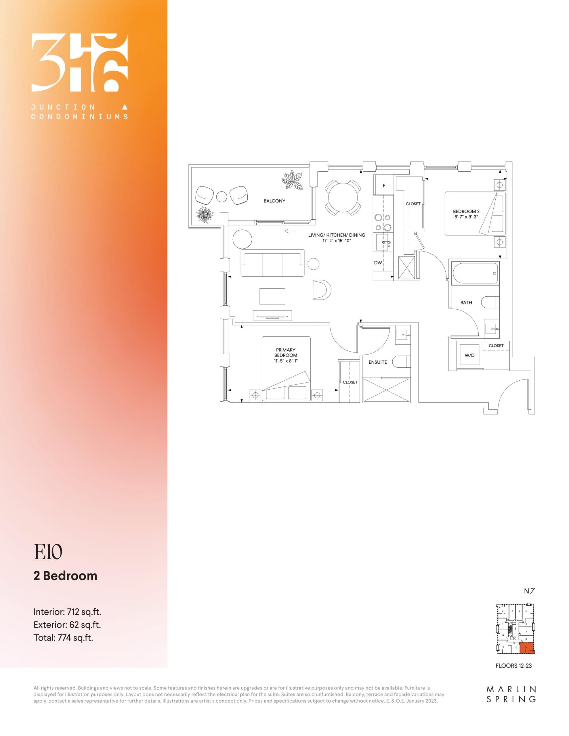 E10 Floor Plan at 316 Junction Condos - 712 sq.ft