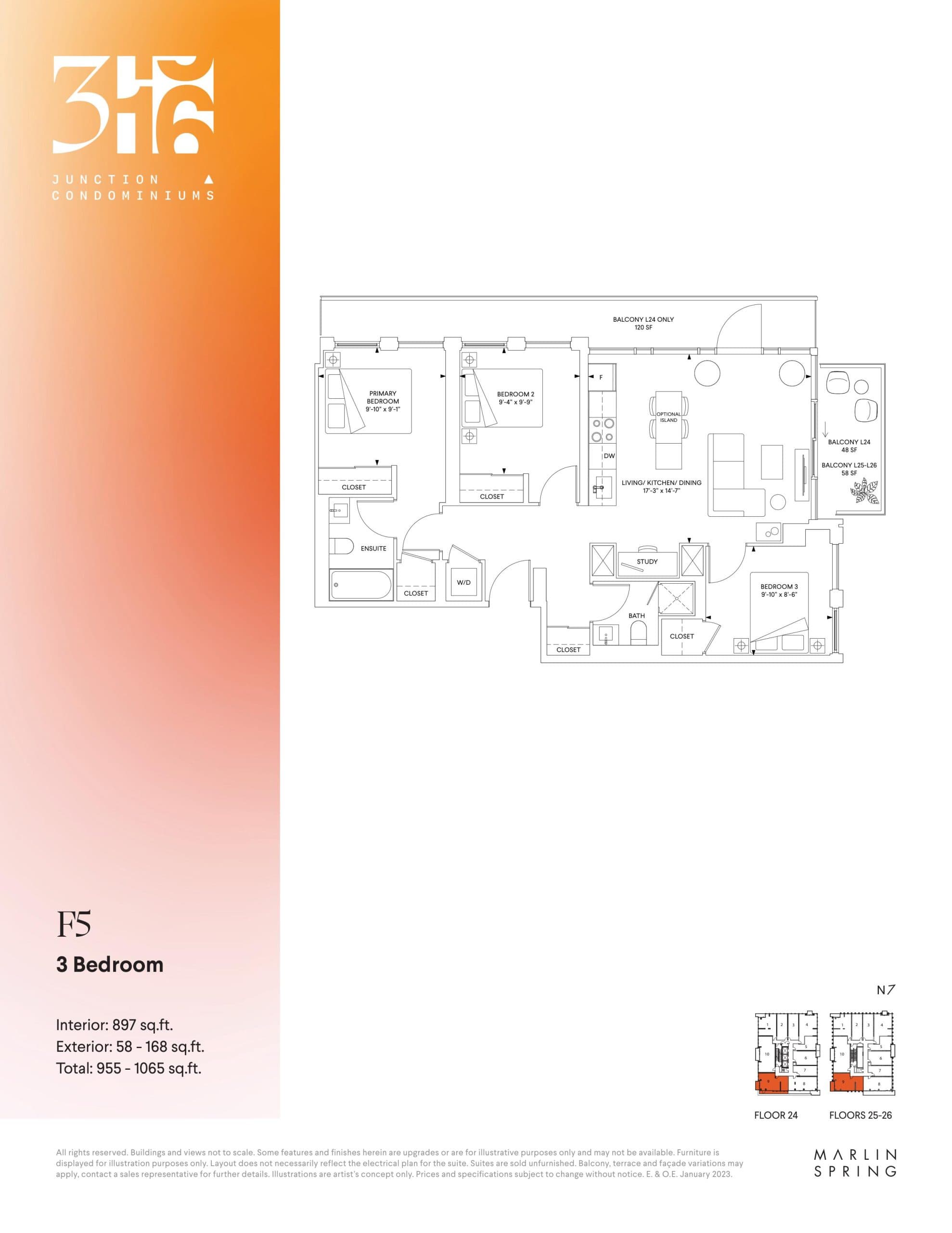 F5 Floor Plan at 316 Junction Condos - 897 sq.ft