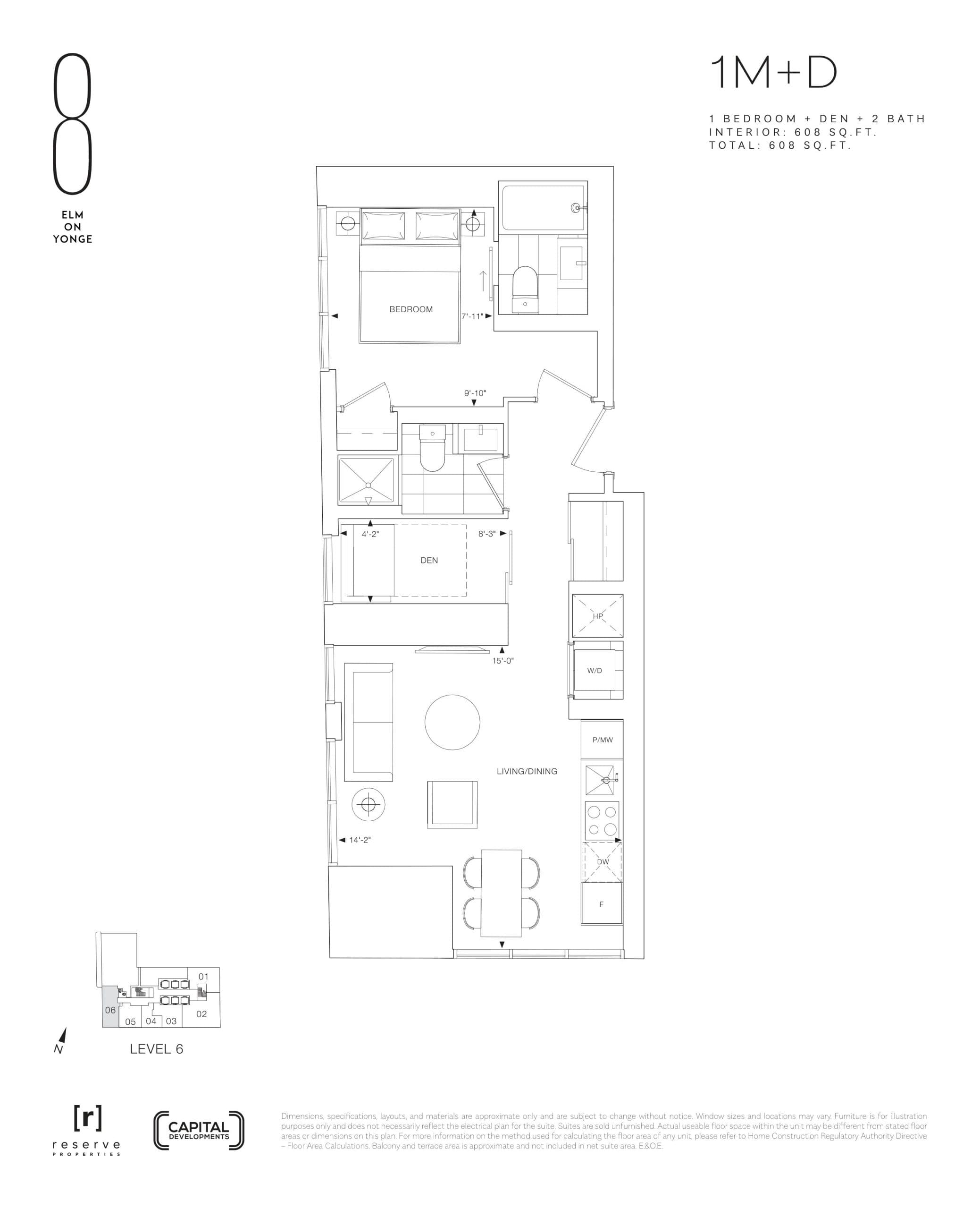 1M+D Floor Plan at 8 Elm on Yonge Condos - 608 sq.ft