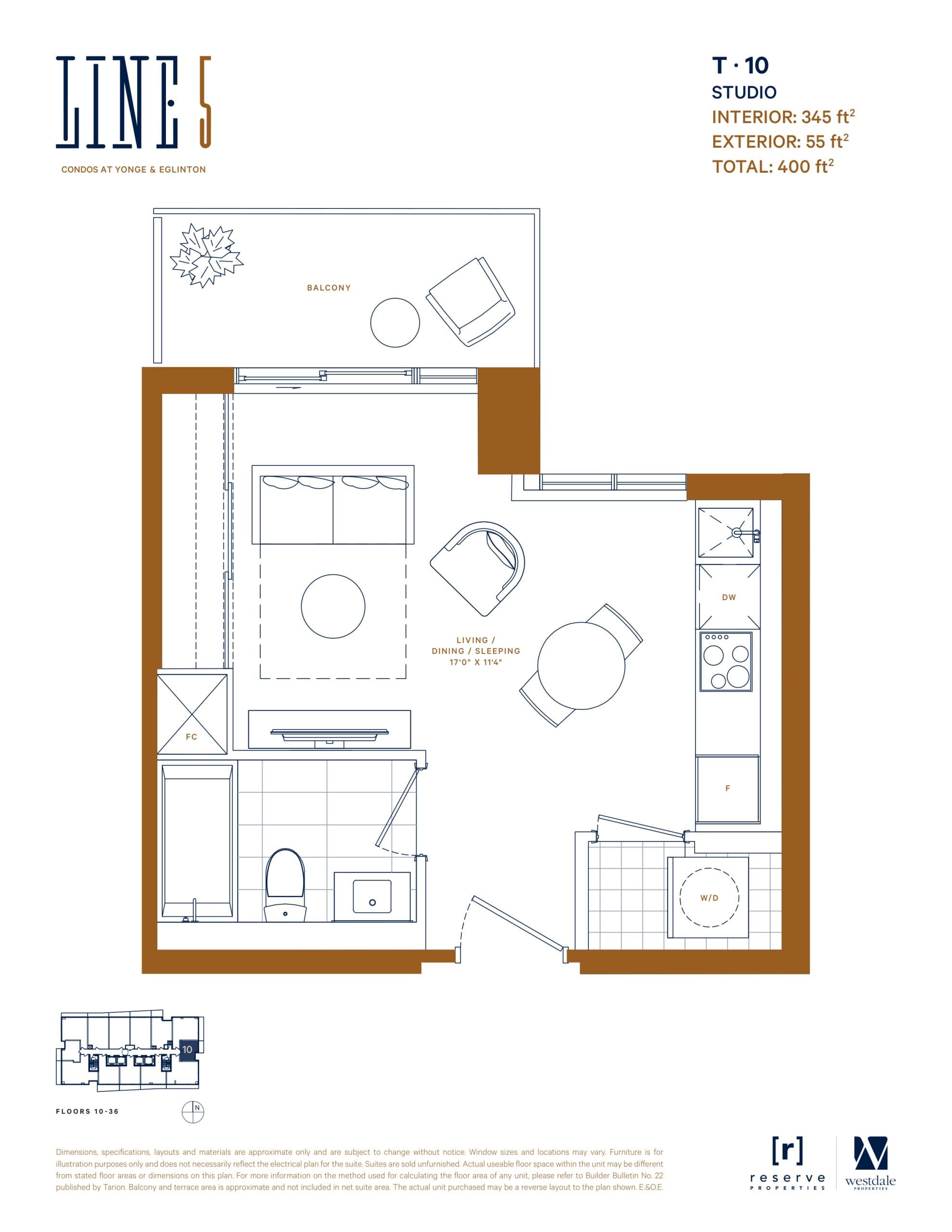 T-10 Floor Plan at Line 5 Condos - 345 sq.ft