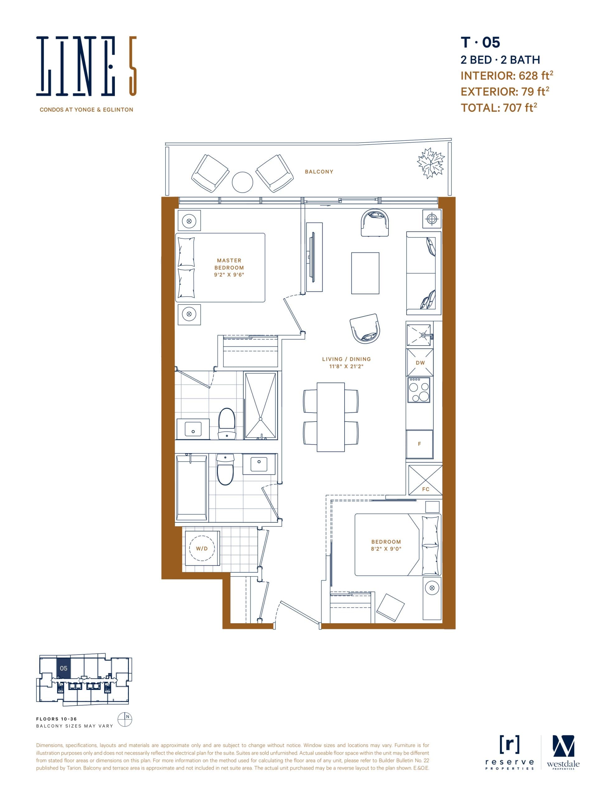 T-05 Floor Plan at Line 5 Condos - 628 sq.ft