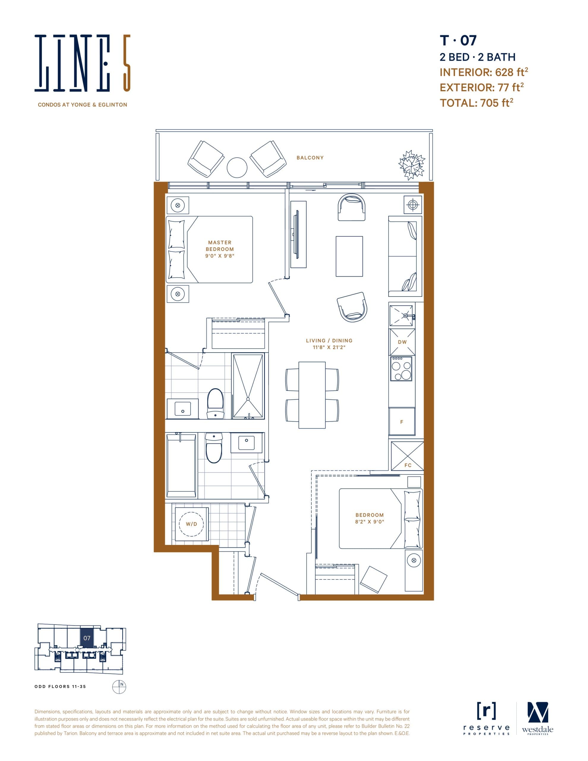 T-07 (Exterior 77 ft) Floor Plan at Line 5 Condos - 628 sq.ft