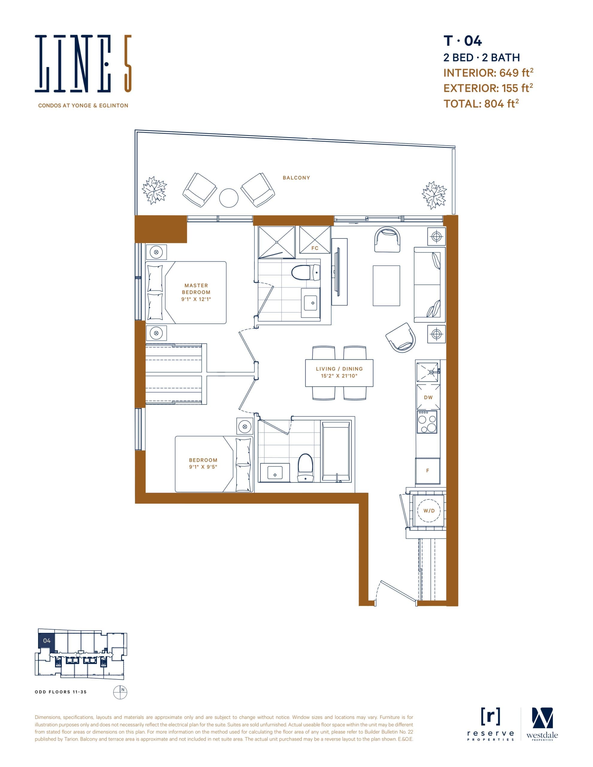 T-04 Floor Plan at Line 5 Condos - 649 sq.ft