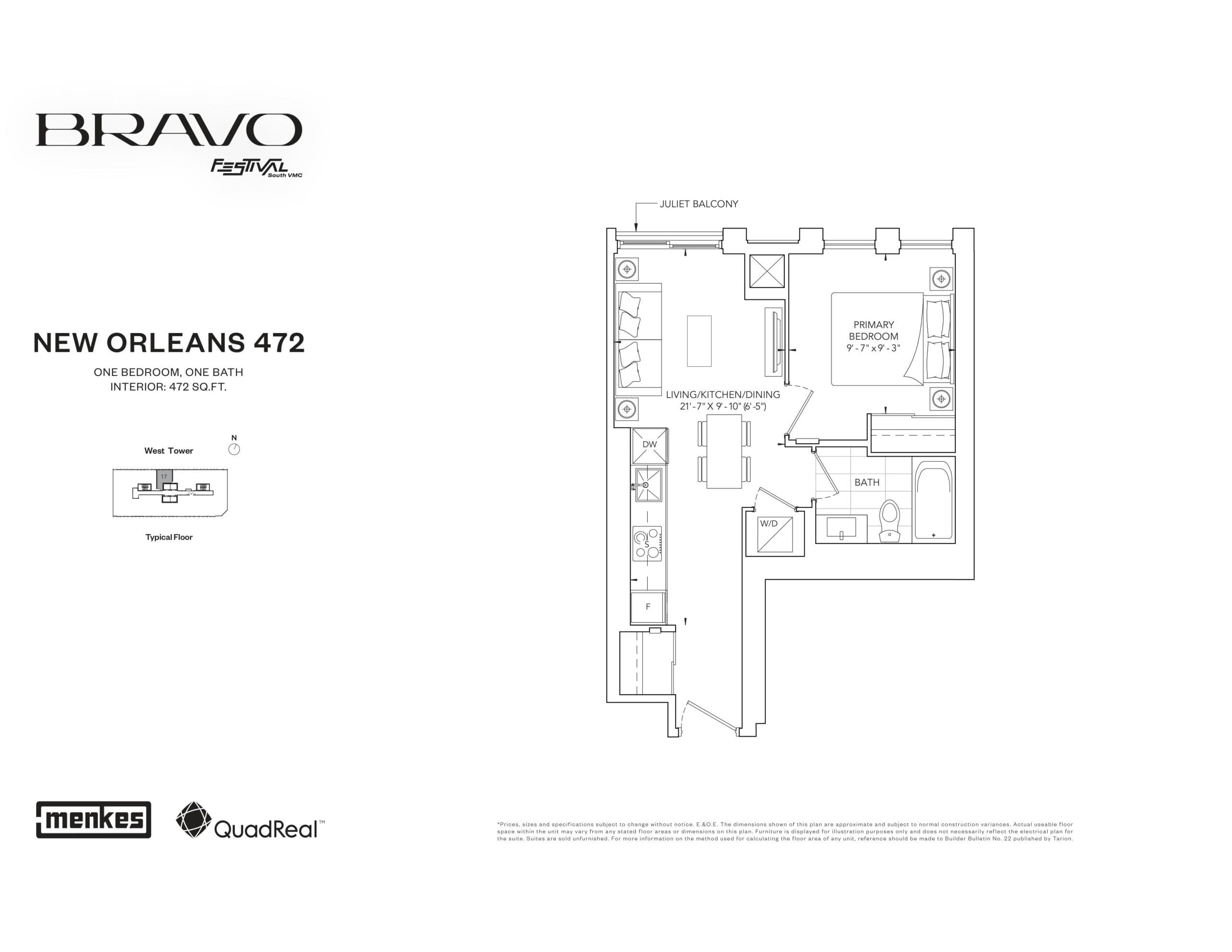 New Orleans 472 Floor Plan at Bravo West Tower Condos - 472 sq.ft