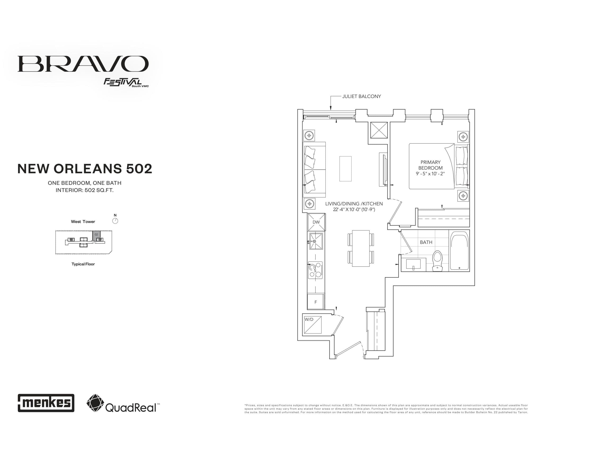 New Orleans 502 Floor Plan at Bravo West Tower Condos - 502 sq.ft