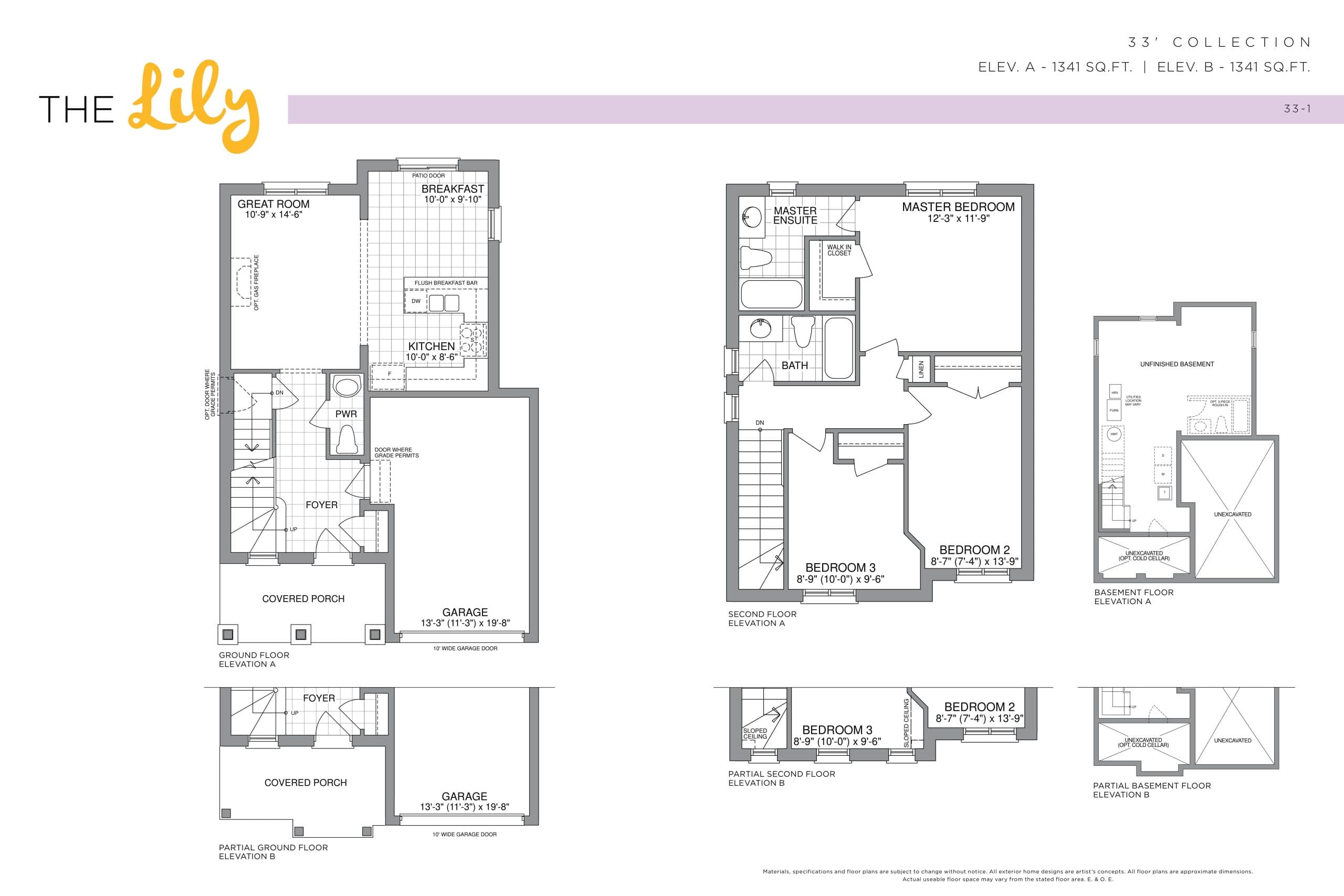 The Lily - 33' Collection Floor Plan at Honey Hill Phase 2 - 1341 sq.ft