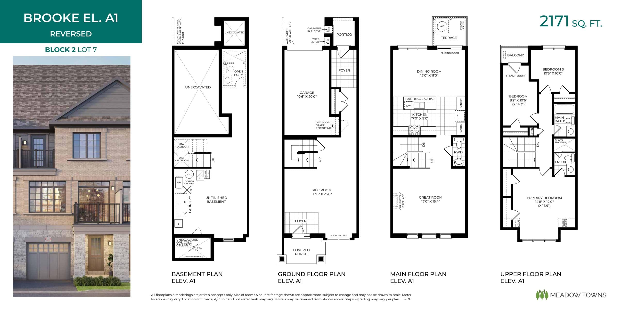 Brooke El. A1 (Reserved) Floor Plan at Meadow Towns - 2171 sq.ft