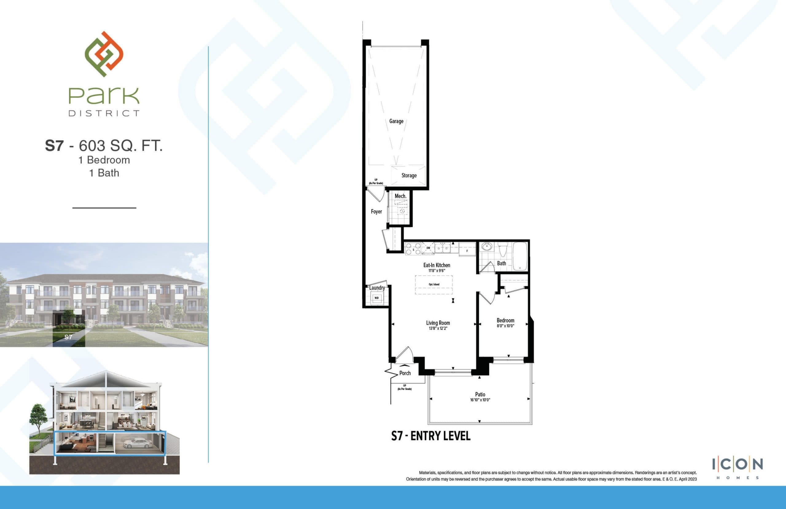 S7 - Trailhead Collection Floor Plan at Park District Towns - 603 sq.ft
