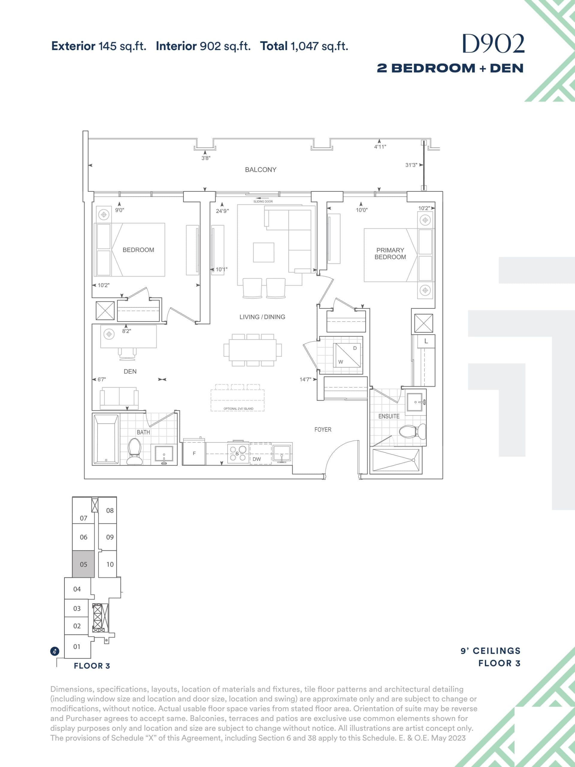 D902 Floor Plan at Thompson Towers - Spring Condos - 902 sq.ft