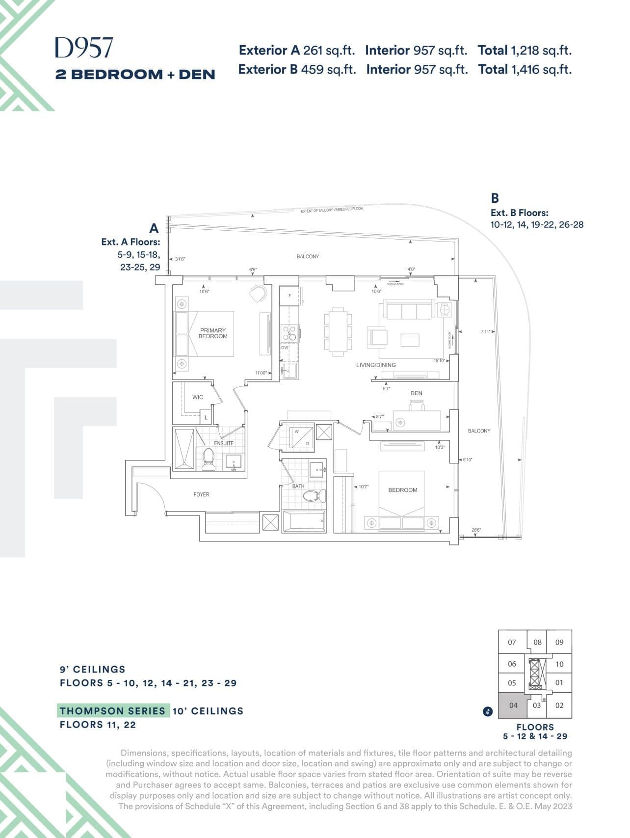 D957 Floor Plan at Thompson Towers - Spring Condos - 957 sq.ft