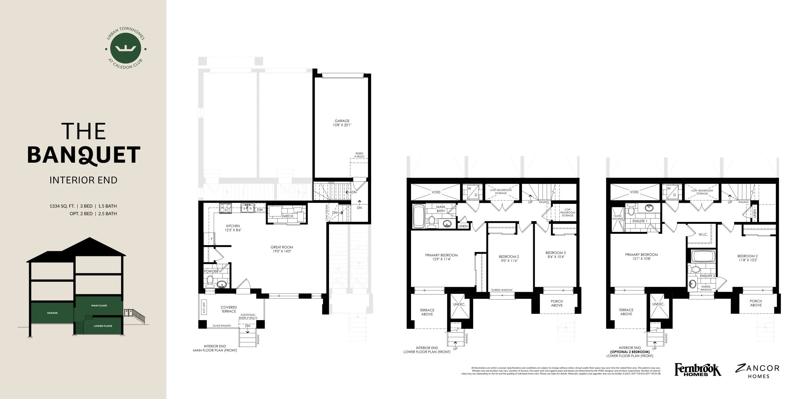 The Banquet (Interior End) - Zancor Homes Floor Plan at The Social Towns - 1334 sq.ft