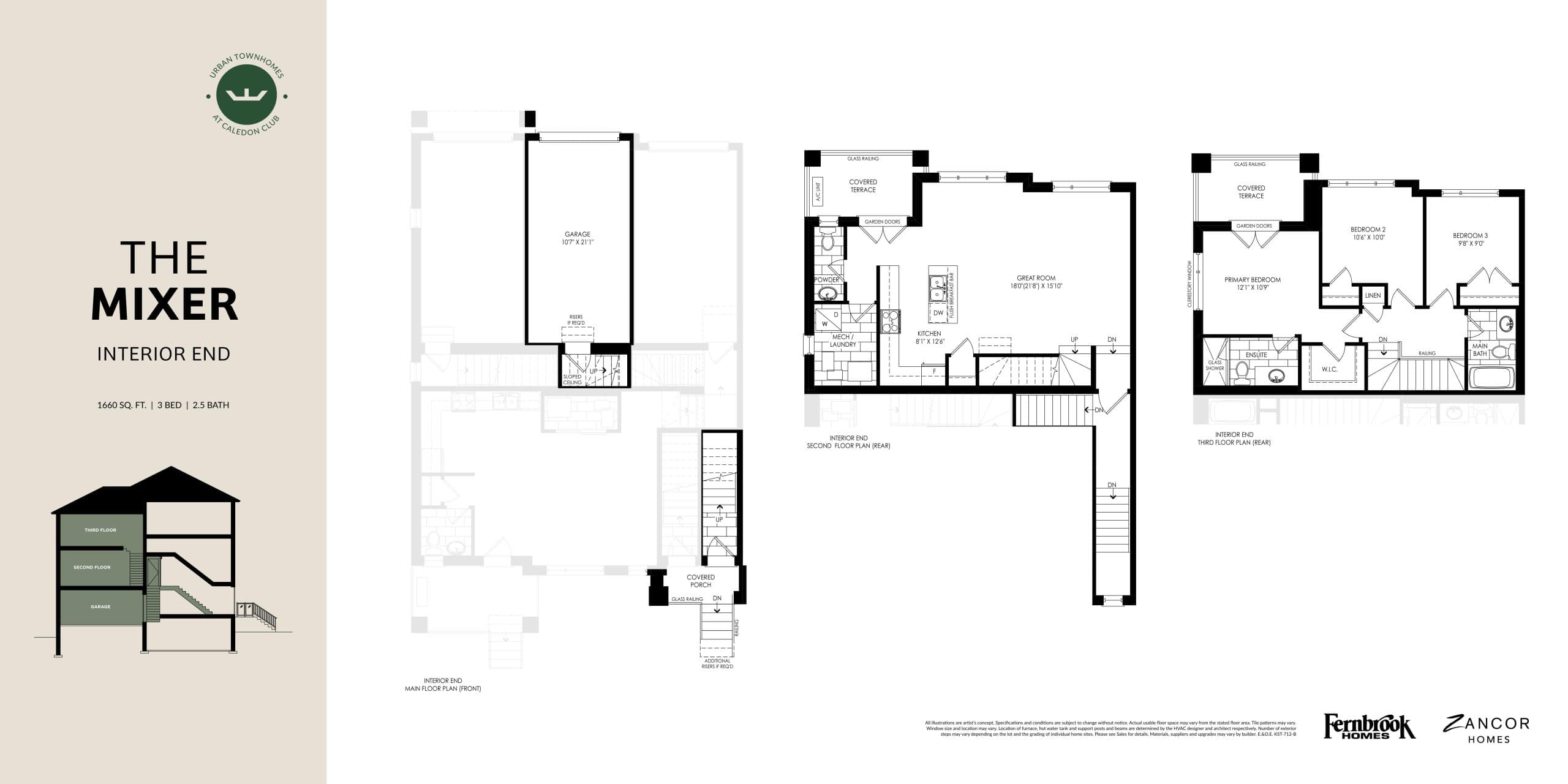 The Mixer (Interior End) - Zancor Homes Floor Plan at The Social Towns - 1660 sq.ft