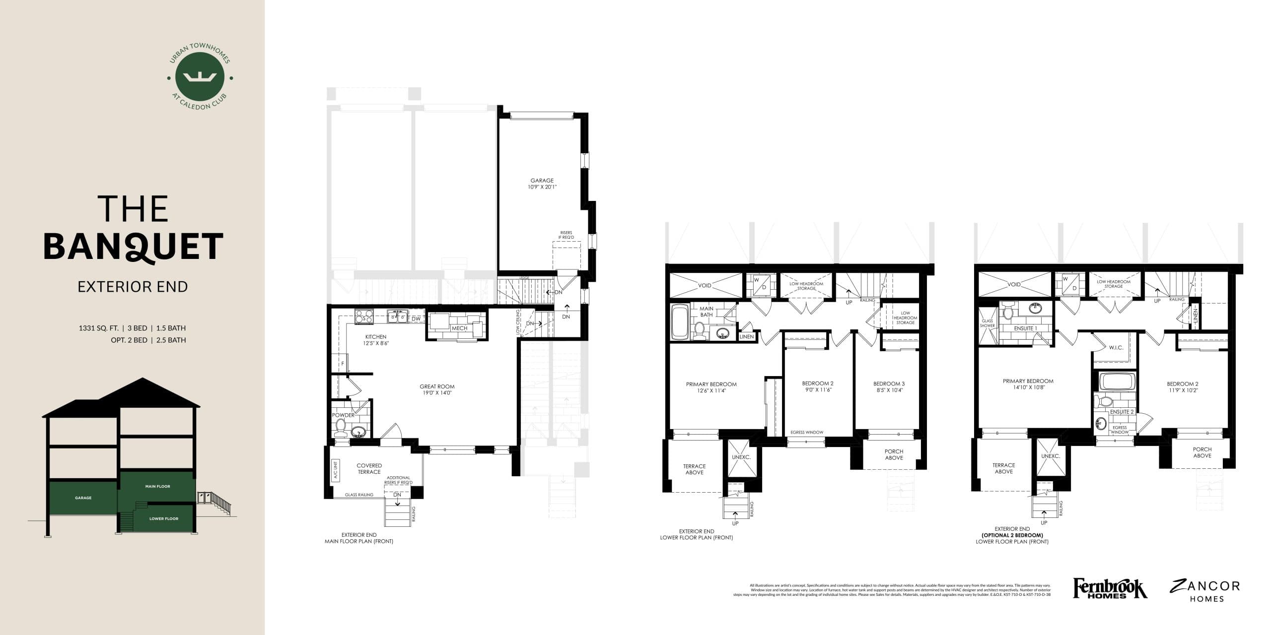 The Banquet (Exterior End) - Fernbrook Homes Floor Plan at The Social Towns - 1331 sq.ft