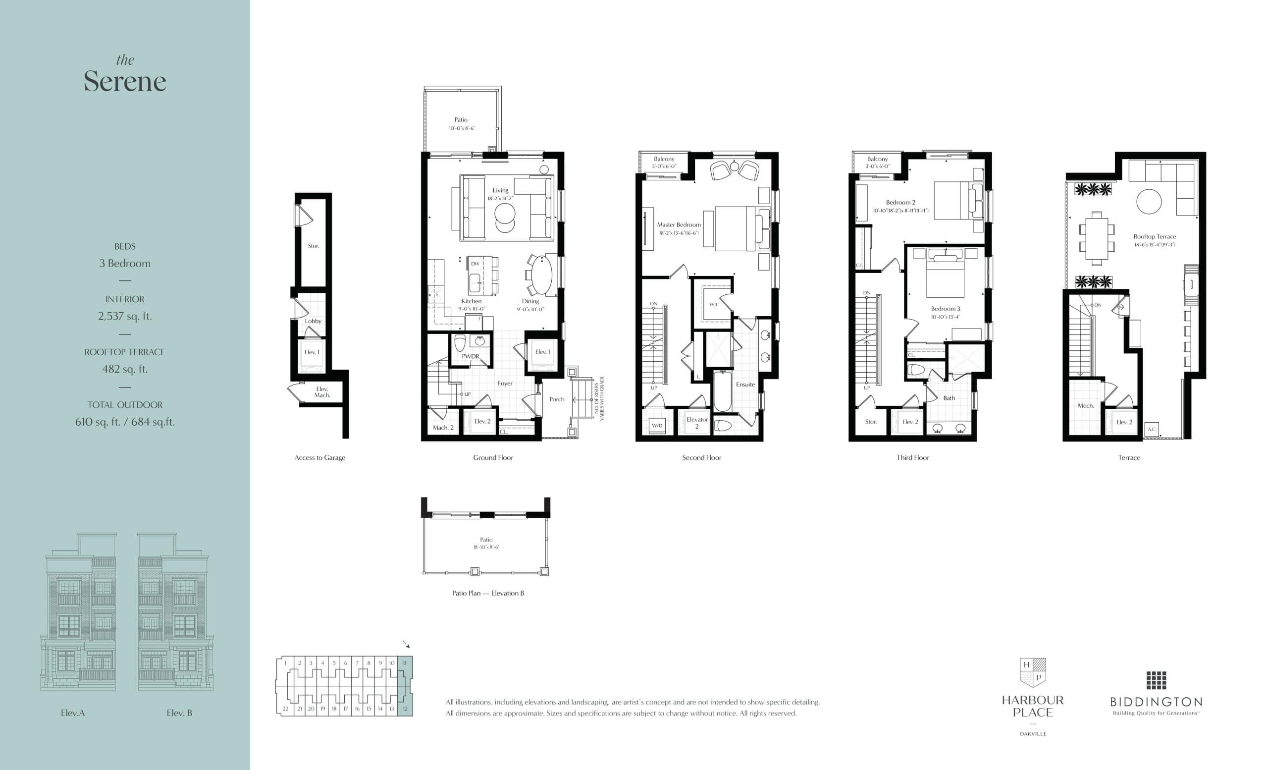 The Serene Floor Plan at Harbour Place Towns - 2537 sq.ft