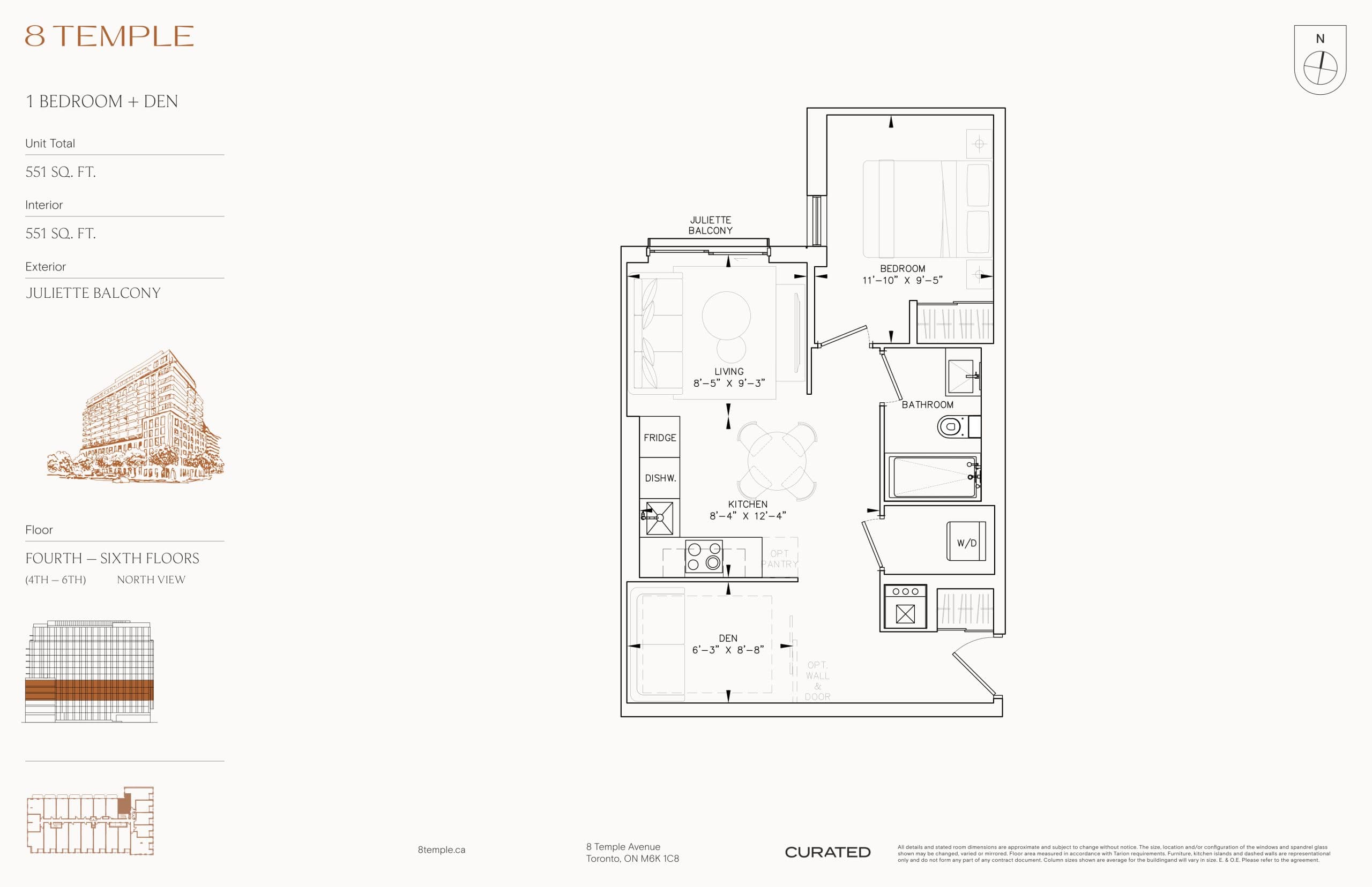 551 Floor Plan at 8 Temple Condos - 551 sq.ft