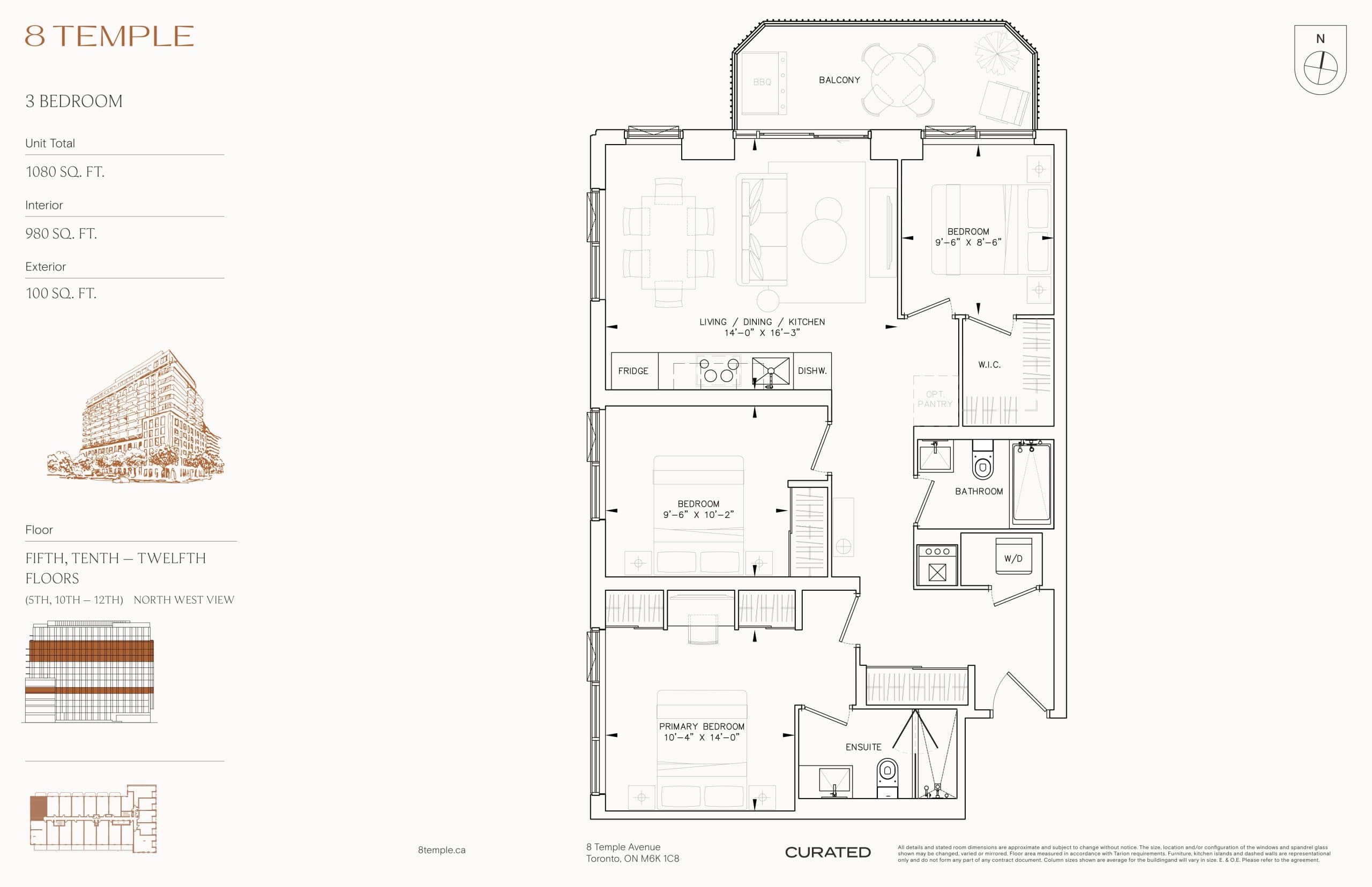 980 Floor Plan at 8 Temple Condos - 980 sq.ft