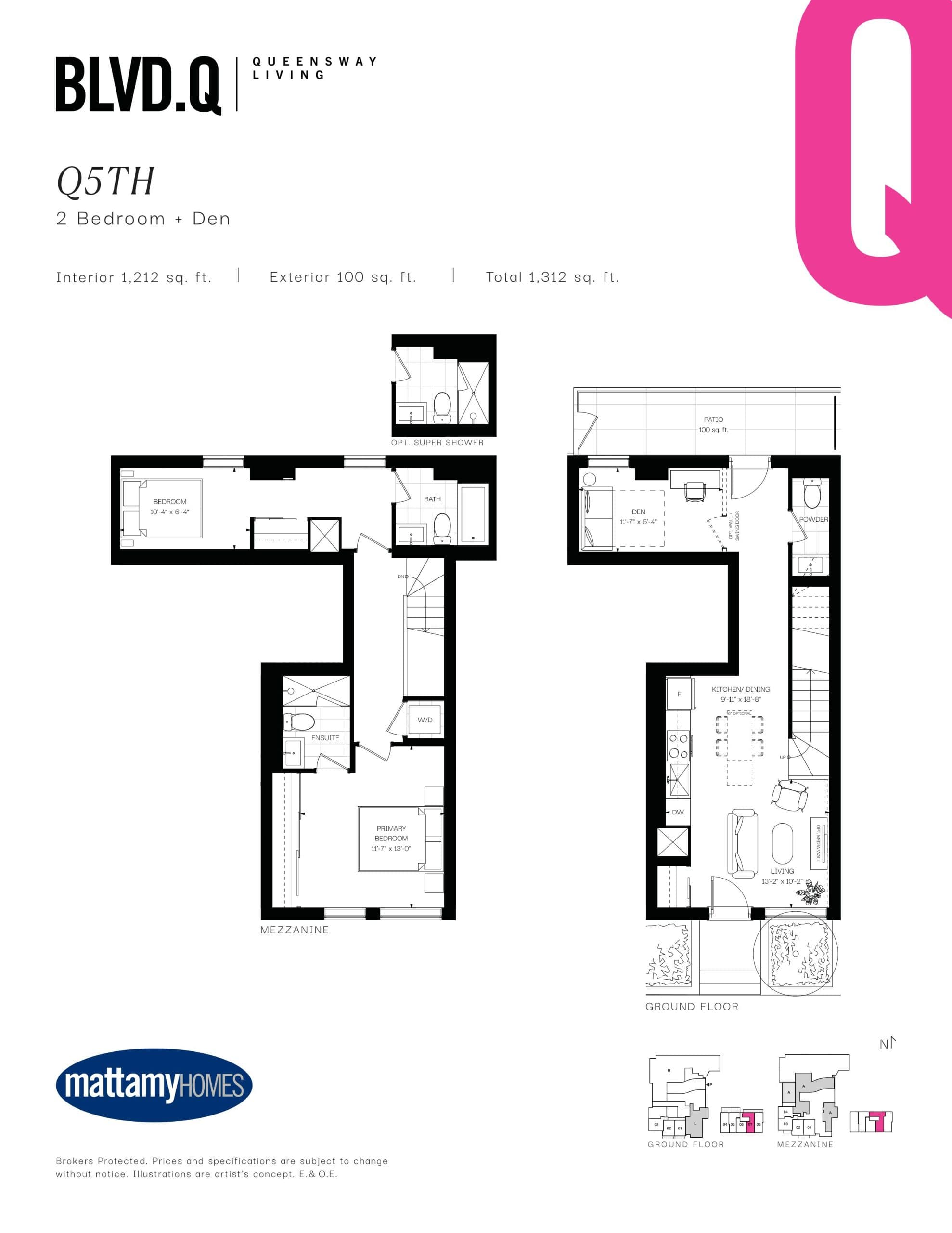 Q5TH Floor Plan at BLVD. Q - 1212 sq.ft