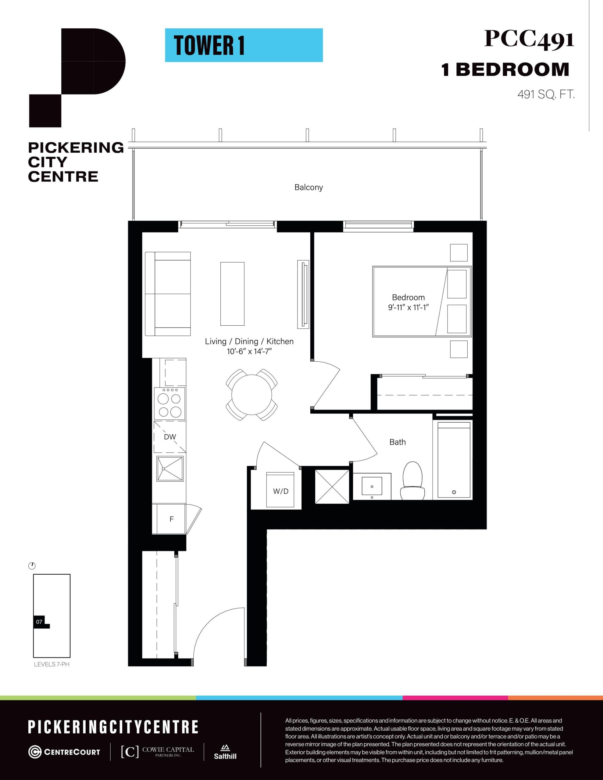 PCC491 Floor Plan at Pickering City Centre Condos - 491 sq.ft