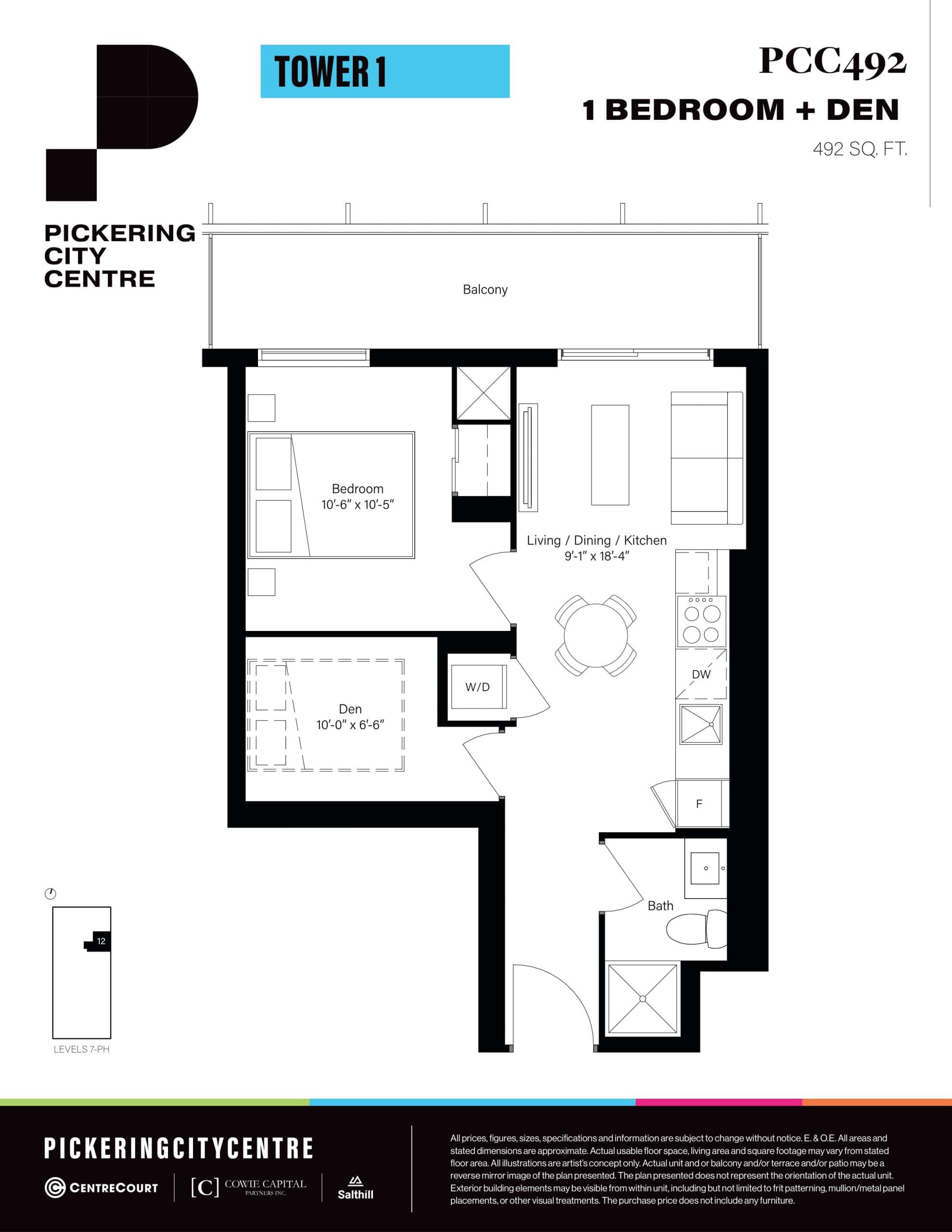 PCC492 Floor Plan at Pickering City Centre Condos - 492 sq.ft