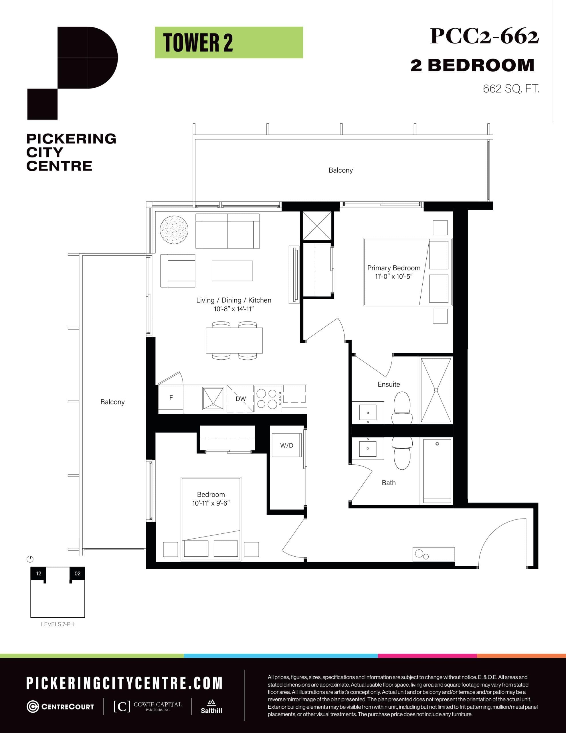 PCC2-662 Floor Plan at Pickering City Centre Tower 2 Condos - 662 sq.ft